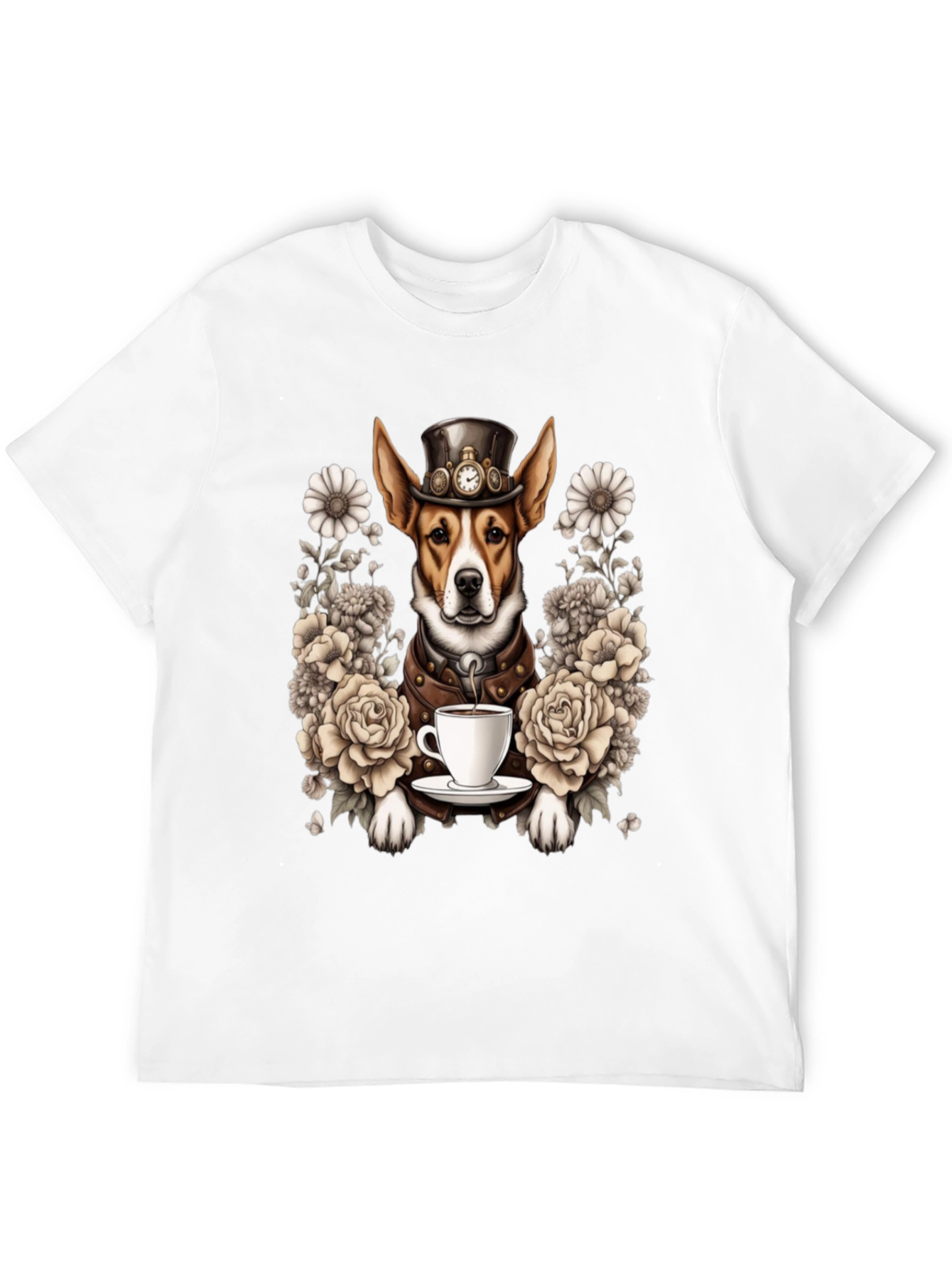 Steampunk Dog T-Shirt with Tea and Roses