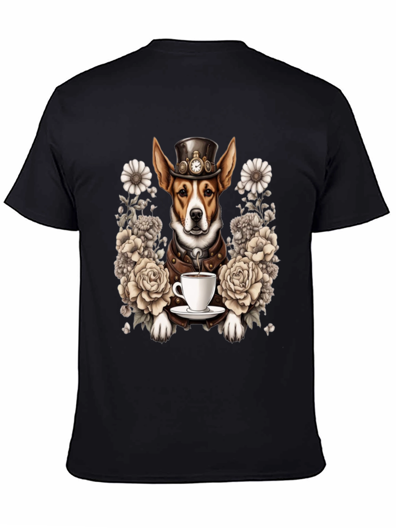 Steampunk Dog T-Shirt with Tea and Roses
