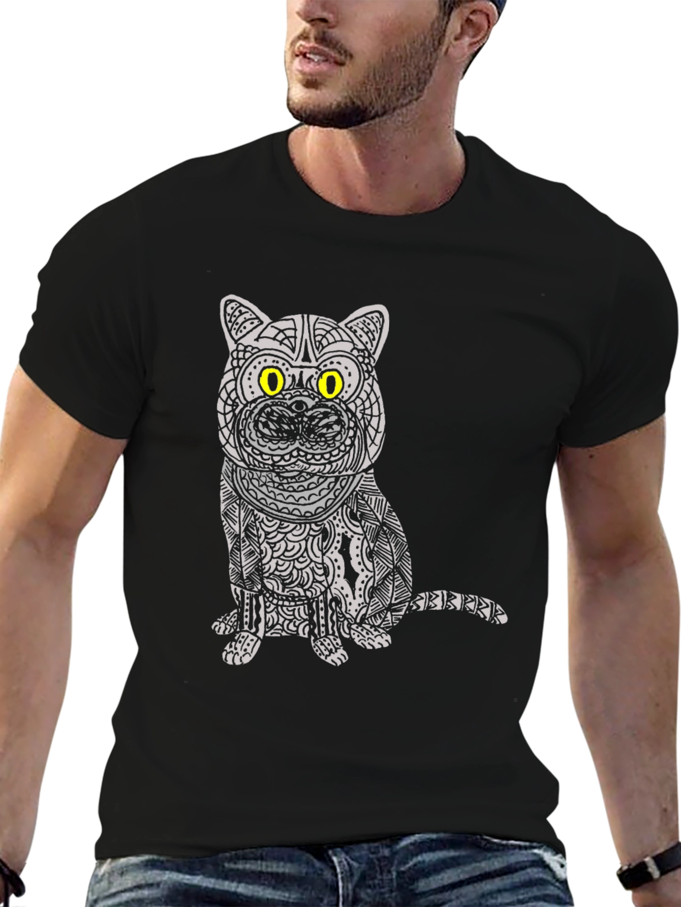 Cat Graphic Tee - Unique Patterned Design