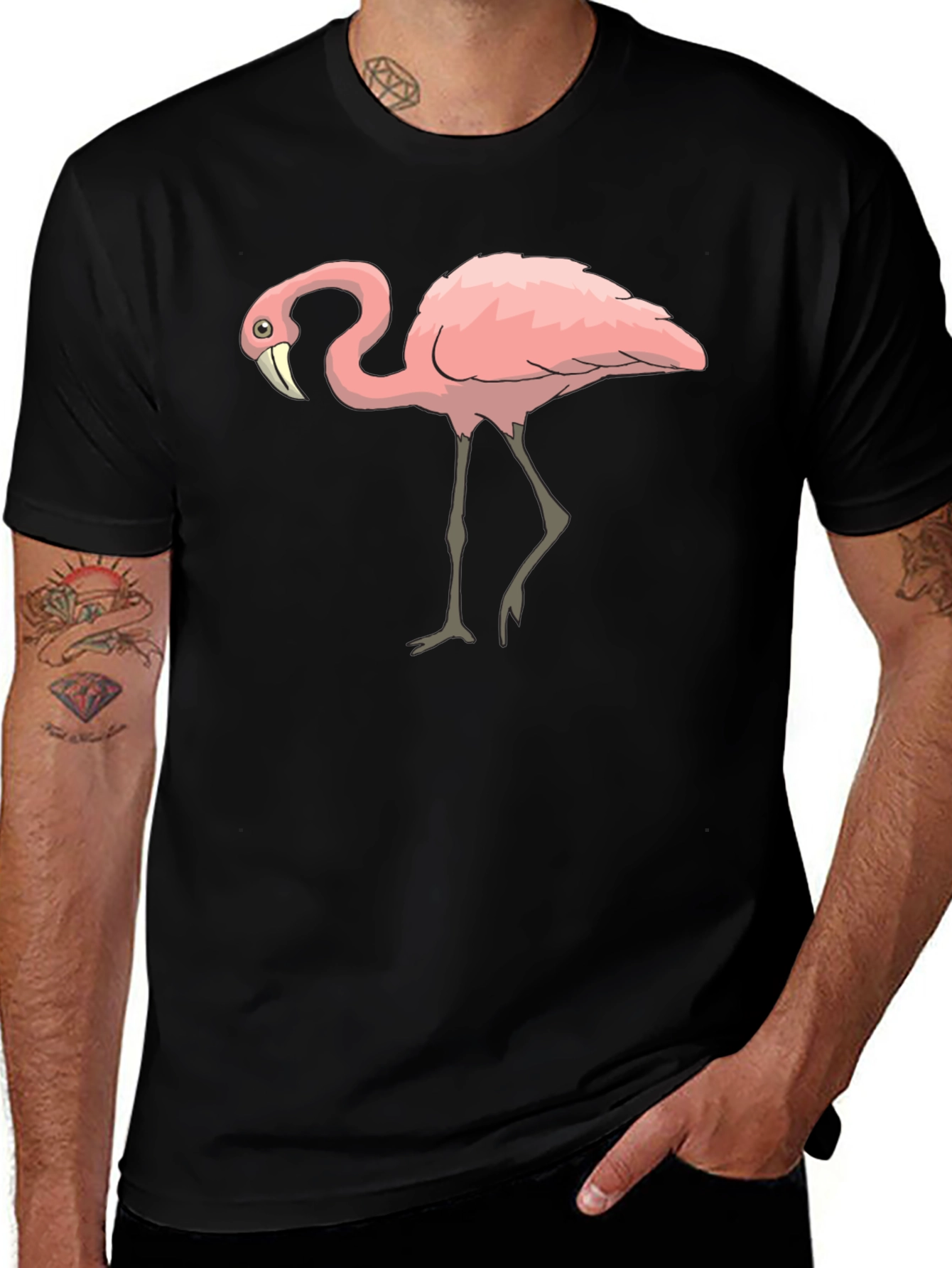 Flamingo Graphic Tee - Stylish Mens Black T-Shirt