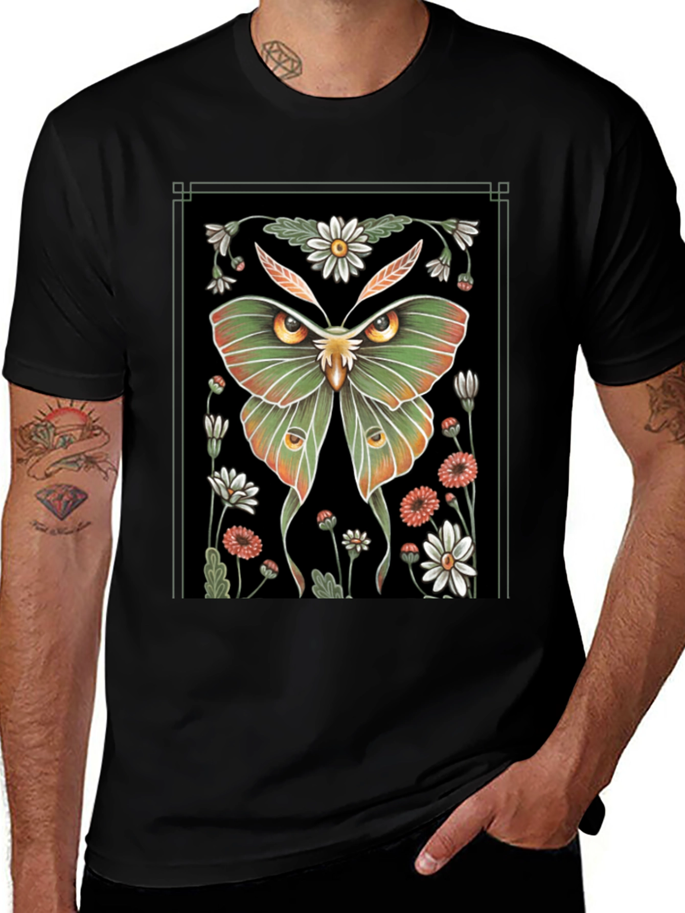 Botanical Moth T-Shirt - Artistic Graphic Tee