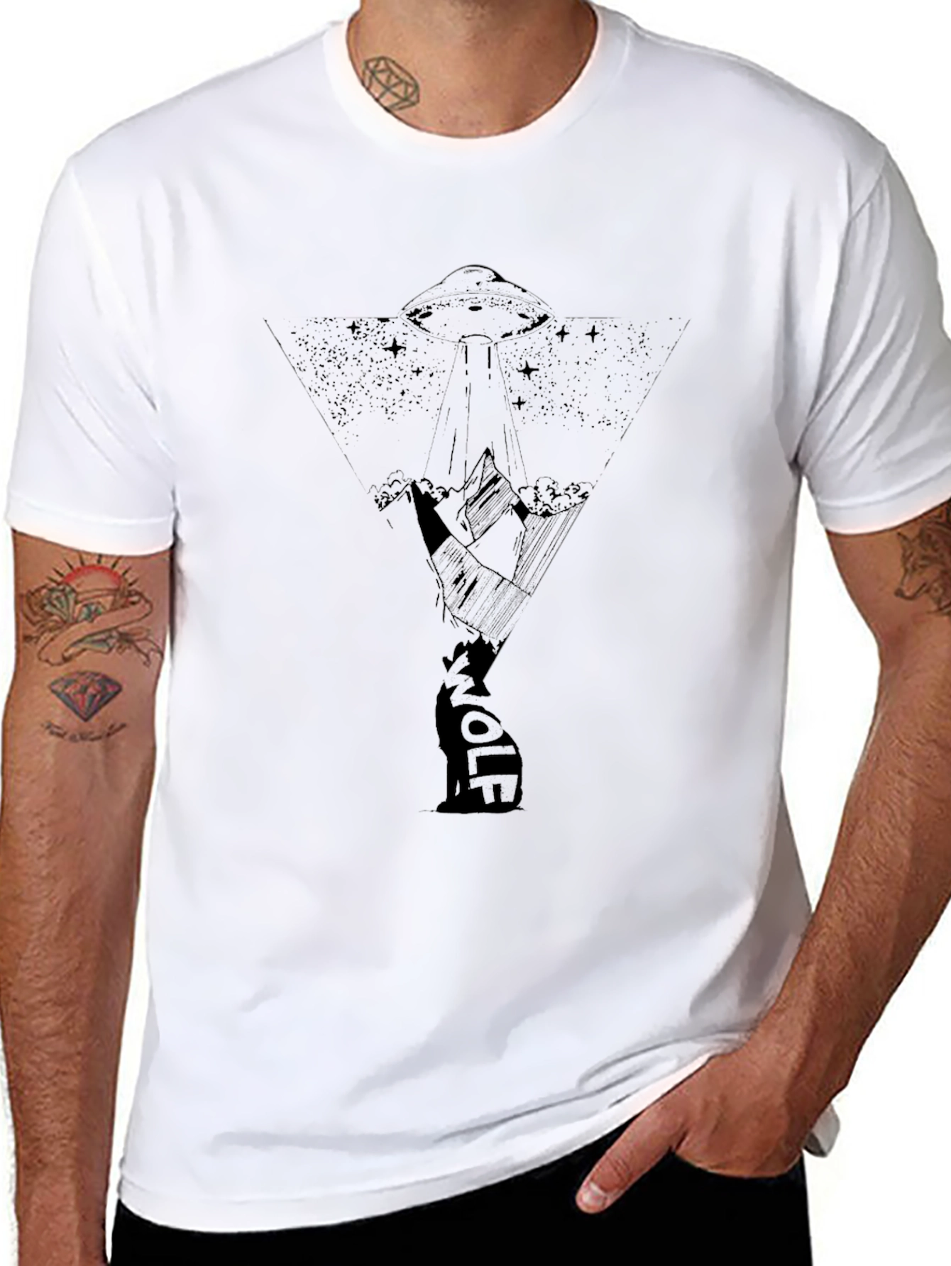 UFO Wolf Graphic Black T-Shirt