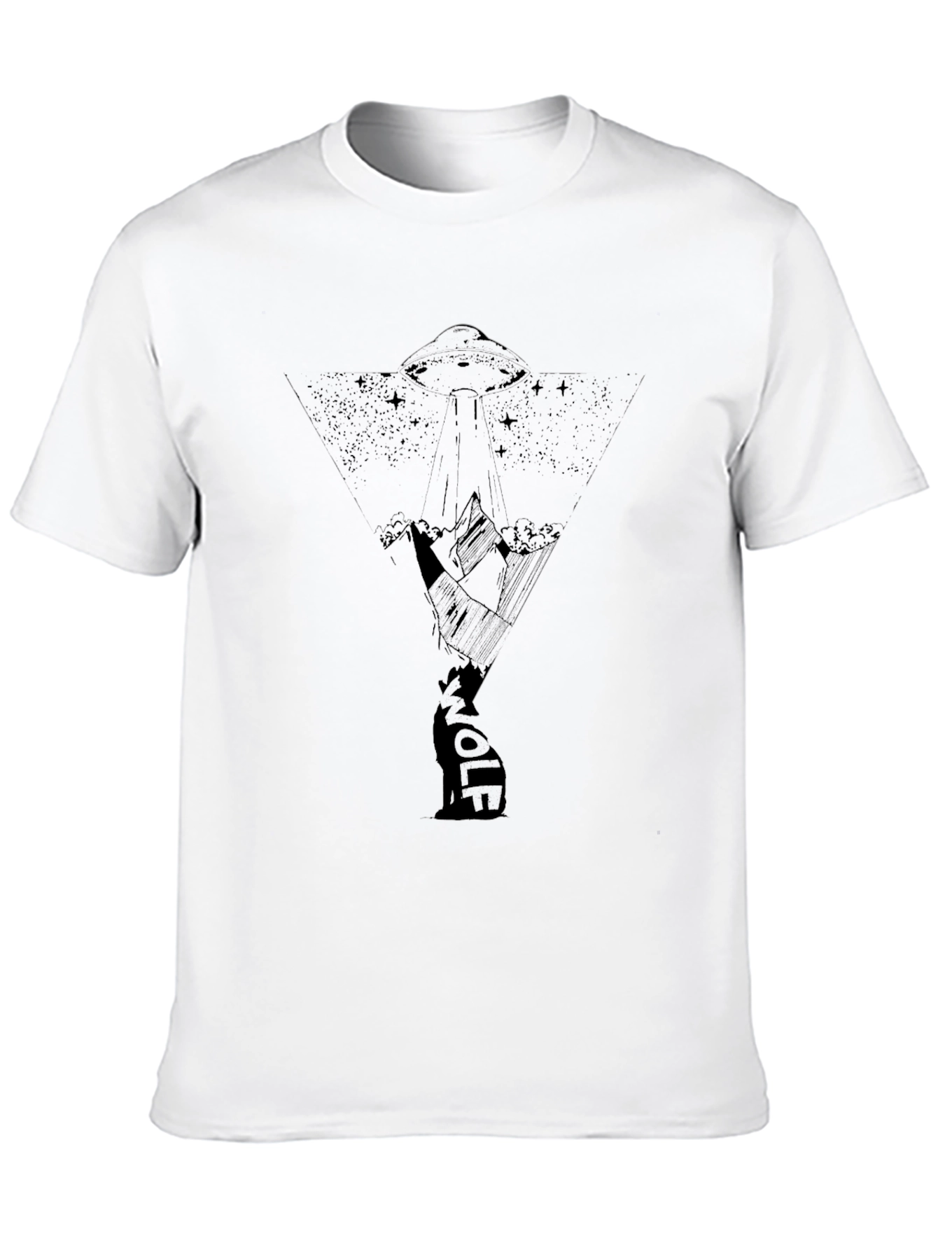 UFO Wolf Graphic Black T-Shirt