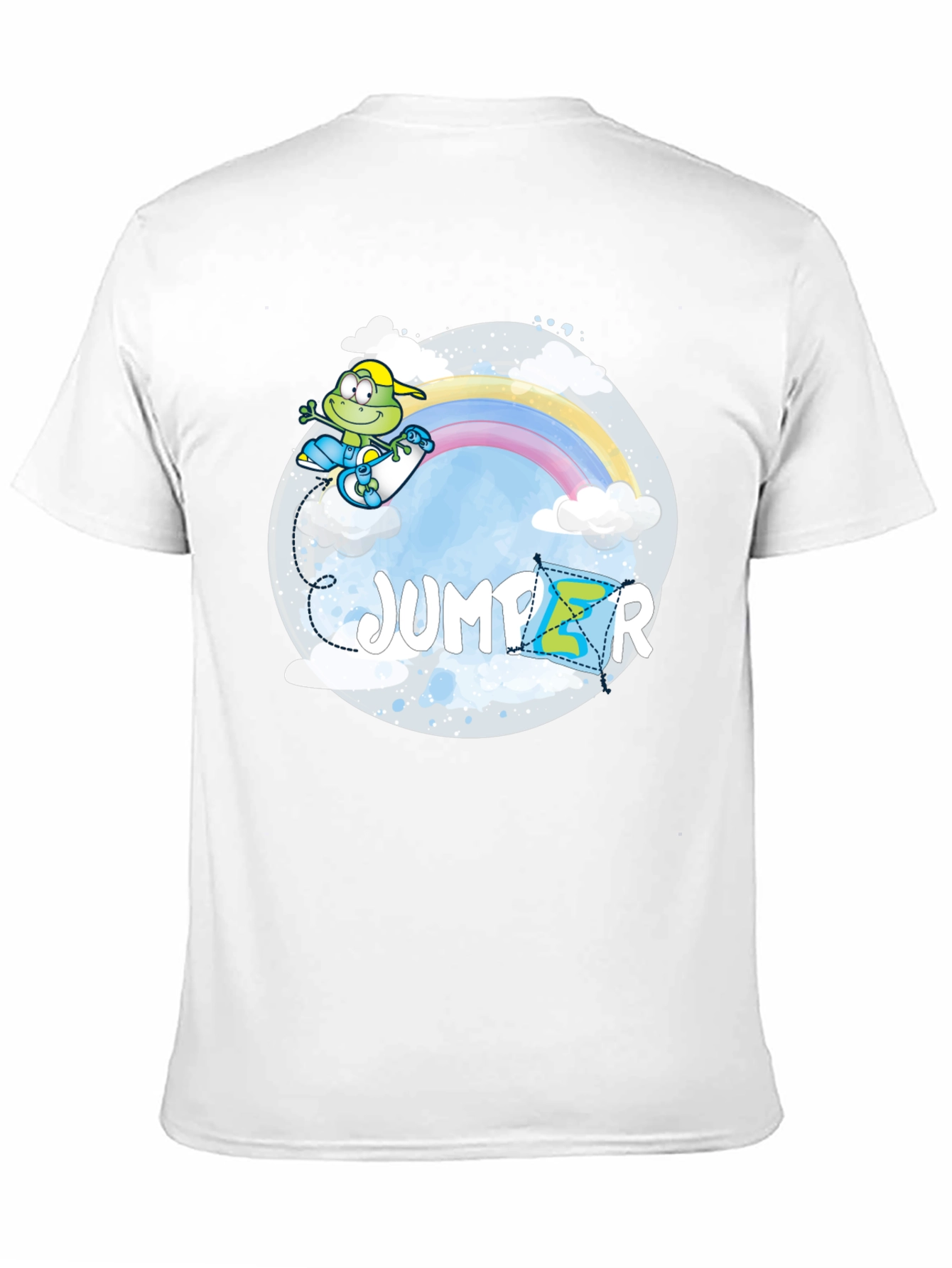 Whimsical Jumper Graphic Tee - Rainbow Frog Skateboard