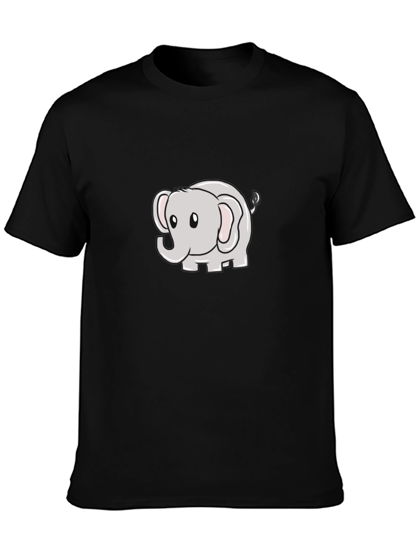 Cute Elephant Cartoon Black T-Shirt
