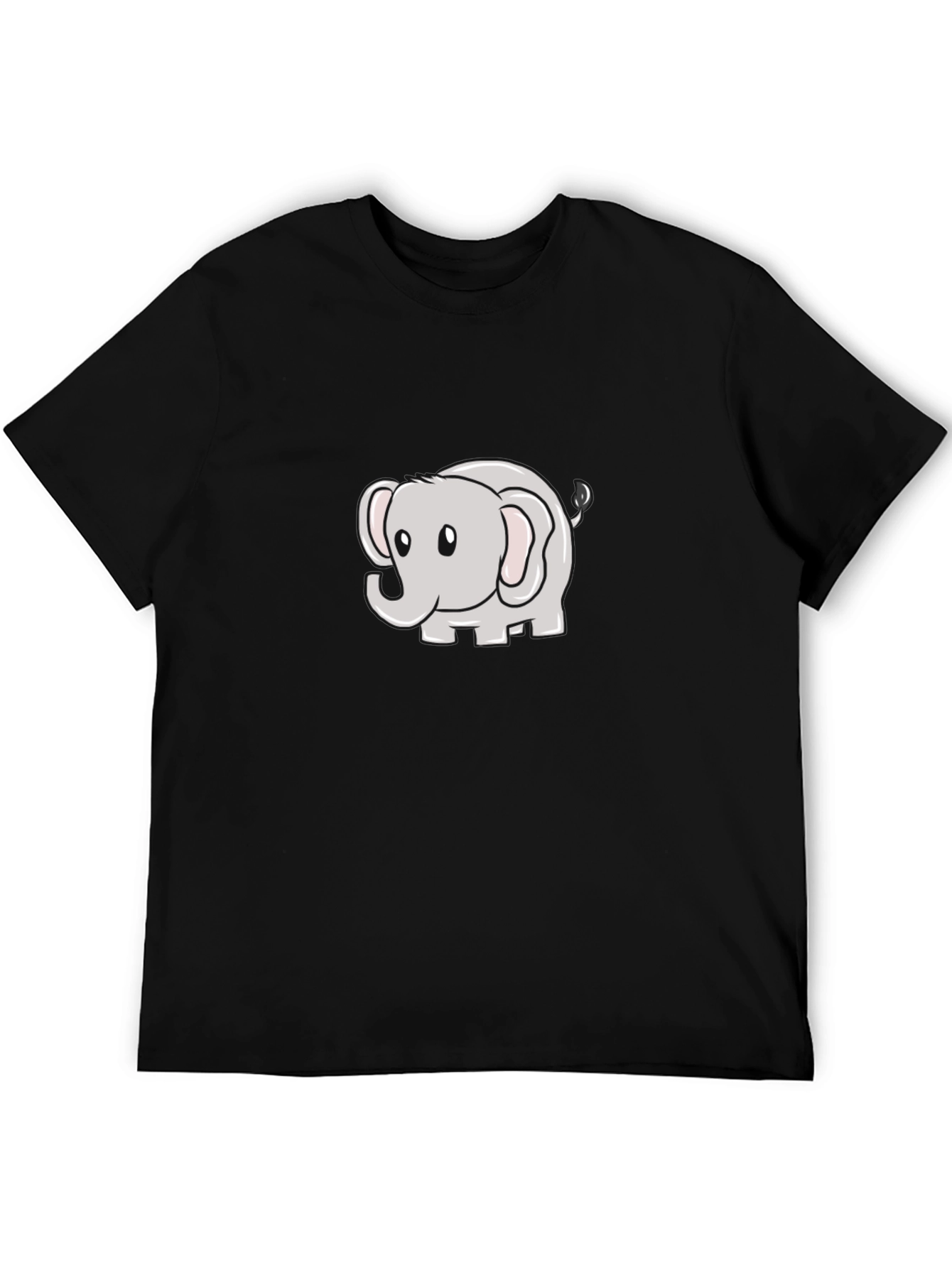 Cute Elephant Cartoon Black T-Shirt