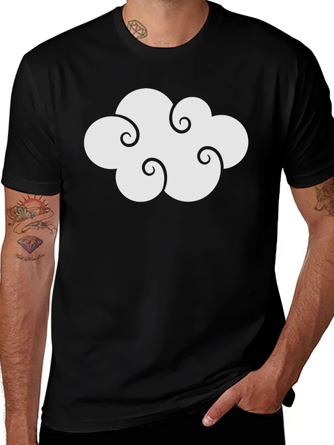 Cloud Design Black Cotton T-Shirt
