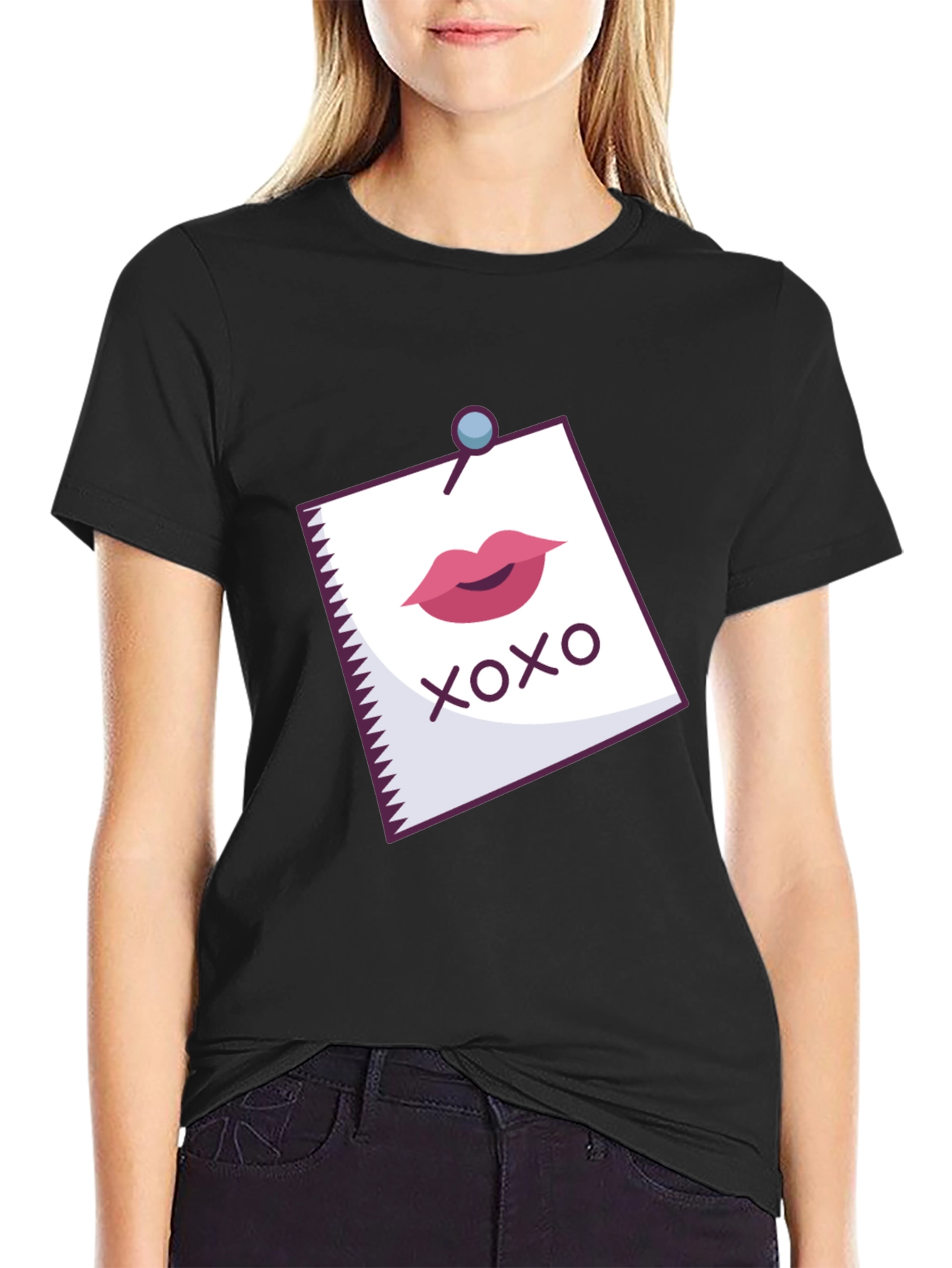 XOXO Lips Graphic Print Black T-Shirt