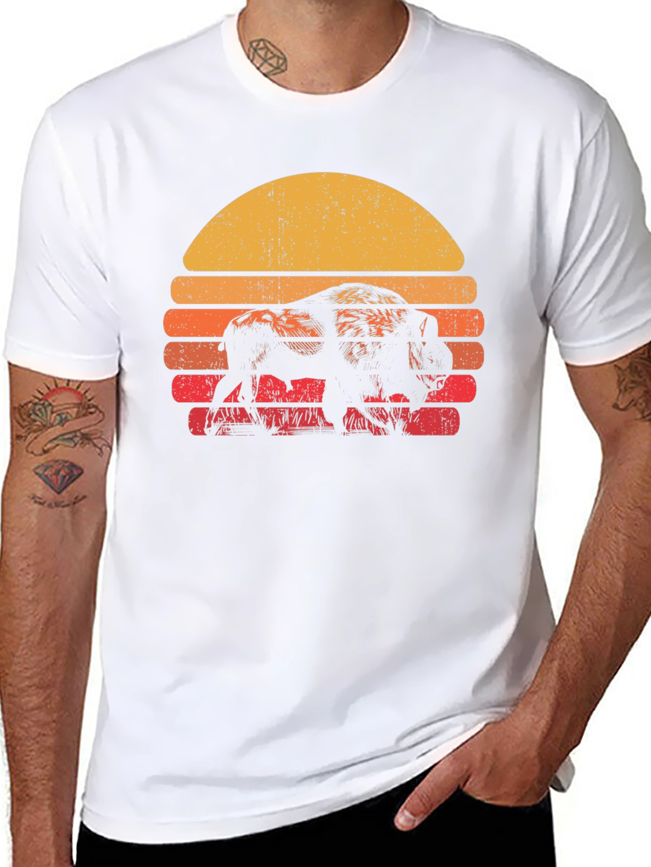 Retro Bison Sunset T-Shirt - Black