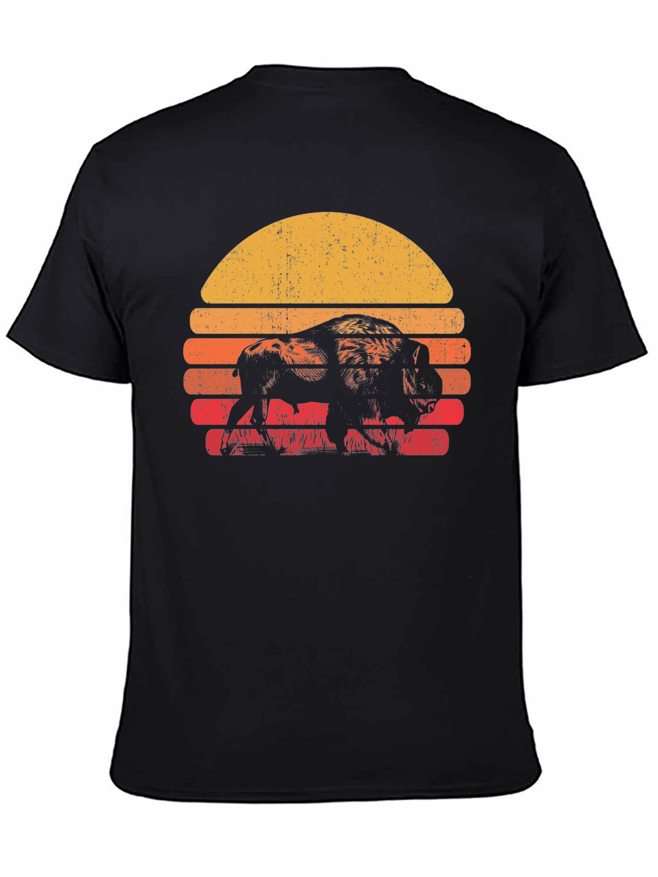 Retro Bison Sunset T-Shirt - Black