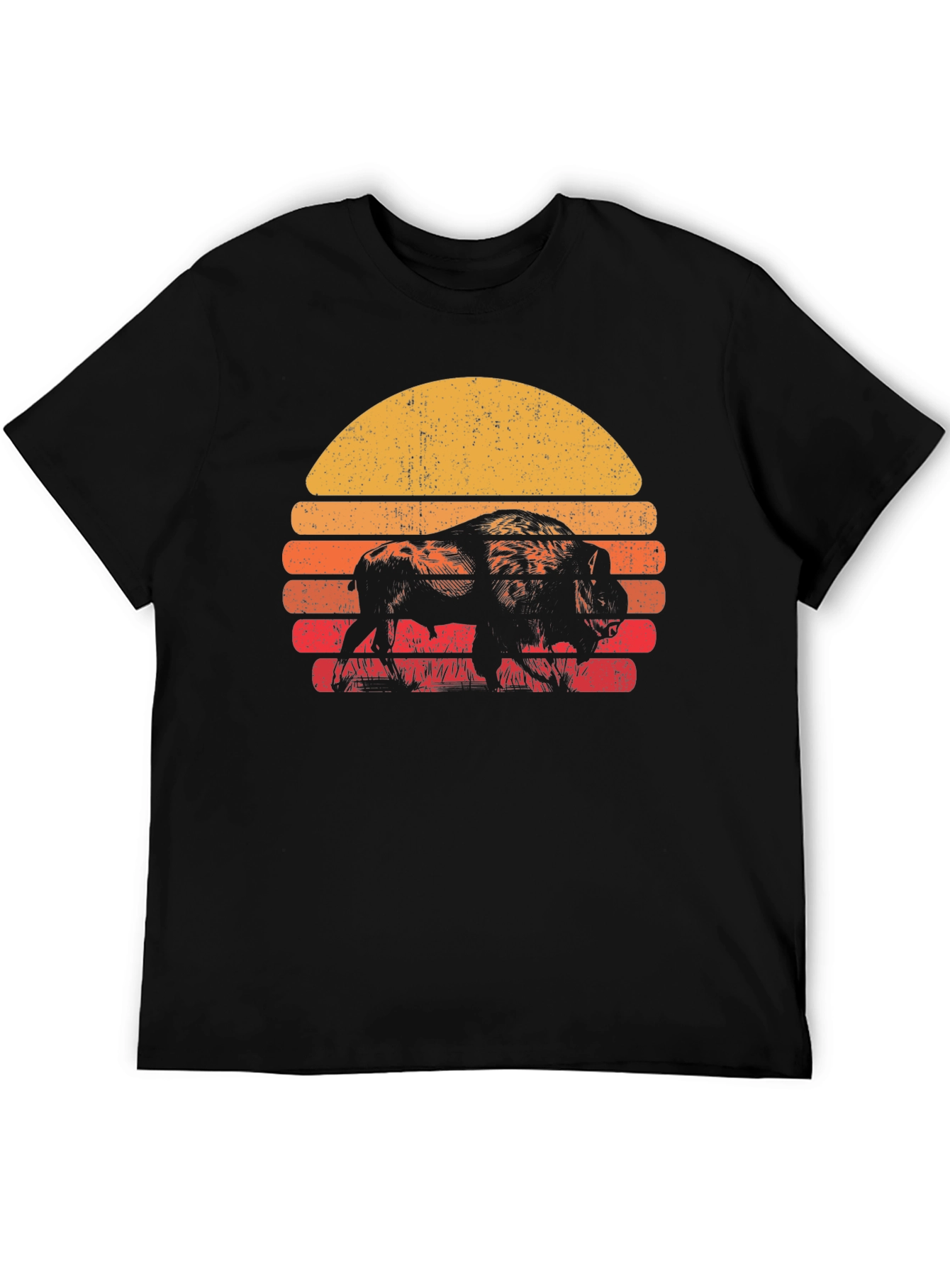 Retro Bison Sunset T-Shirt - Black