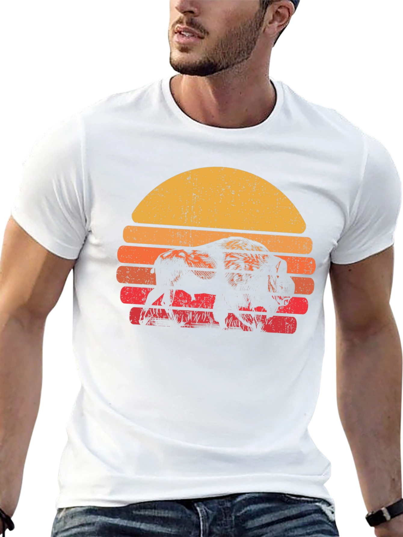 Retro Bison Sunset T-Shirt - Black