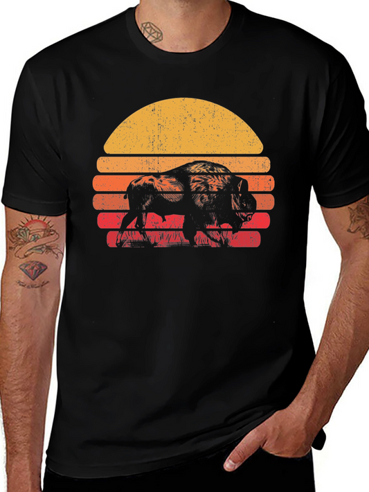 Retro Bison Sunset T-Shirt - Black