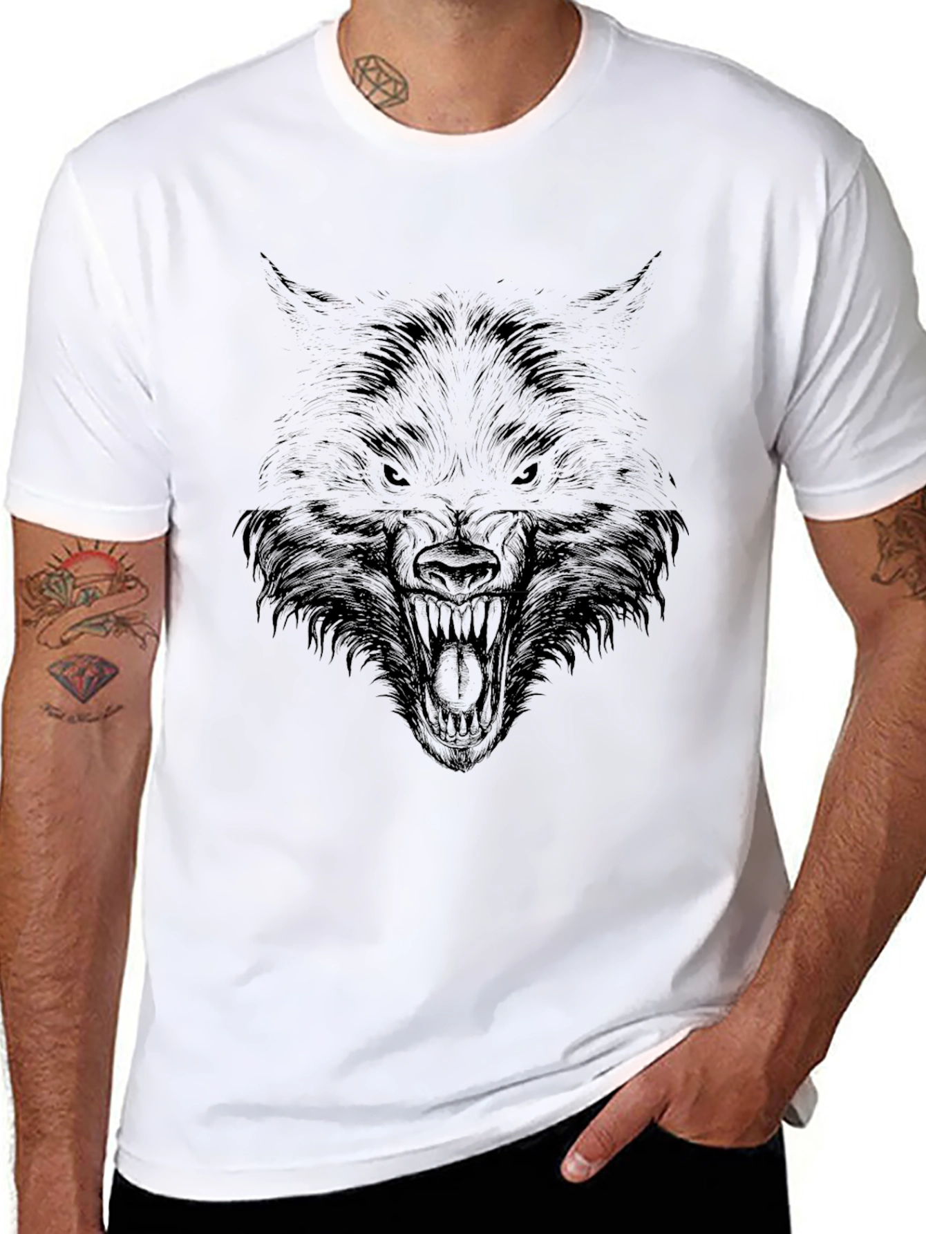 Mens Black Wolf Graphic Tee