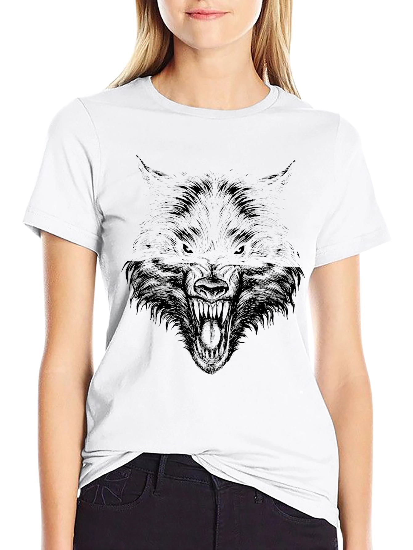 Mens Black Wolf Graphic Tee