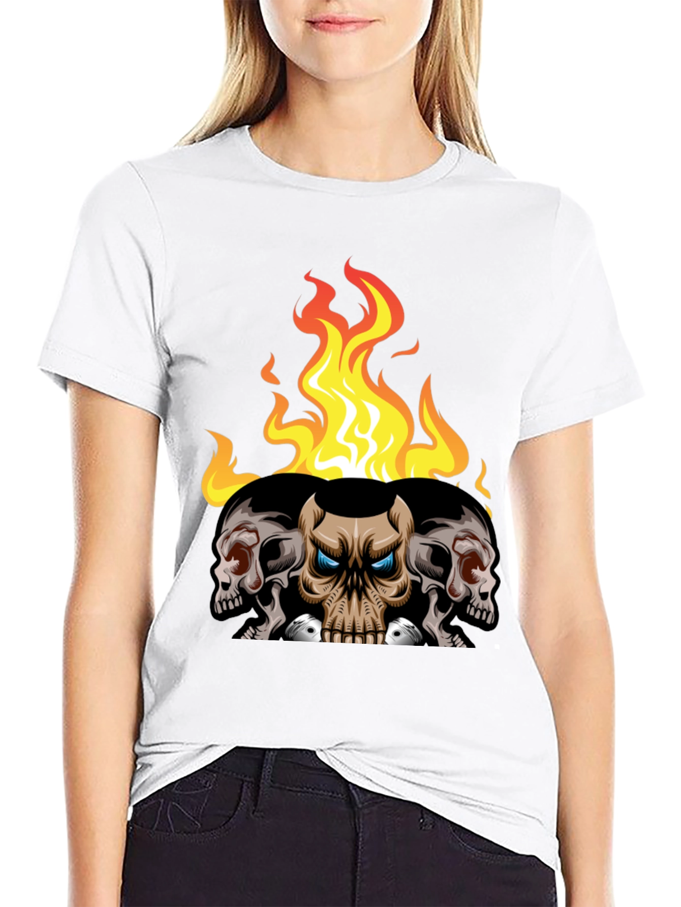 Skull and Fire Graphic T-Shirt - Mens