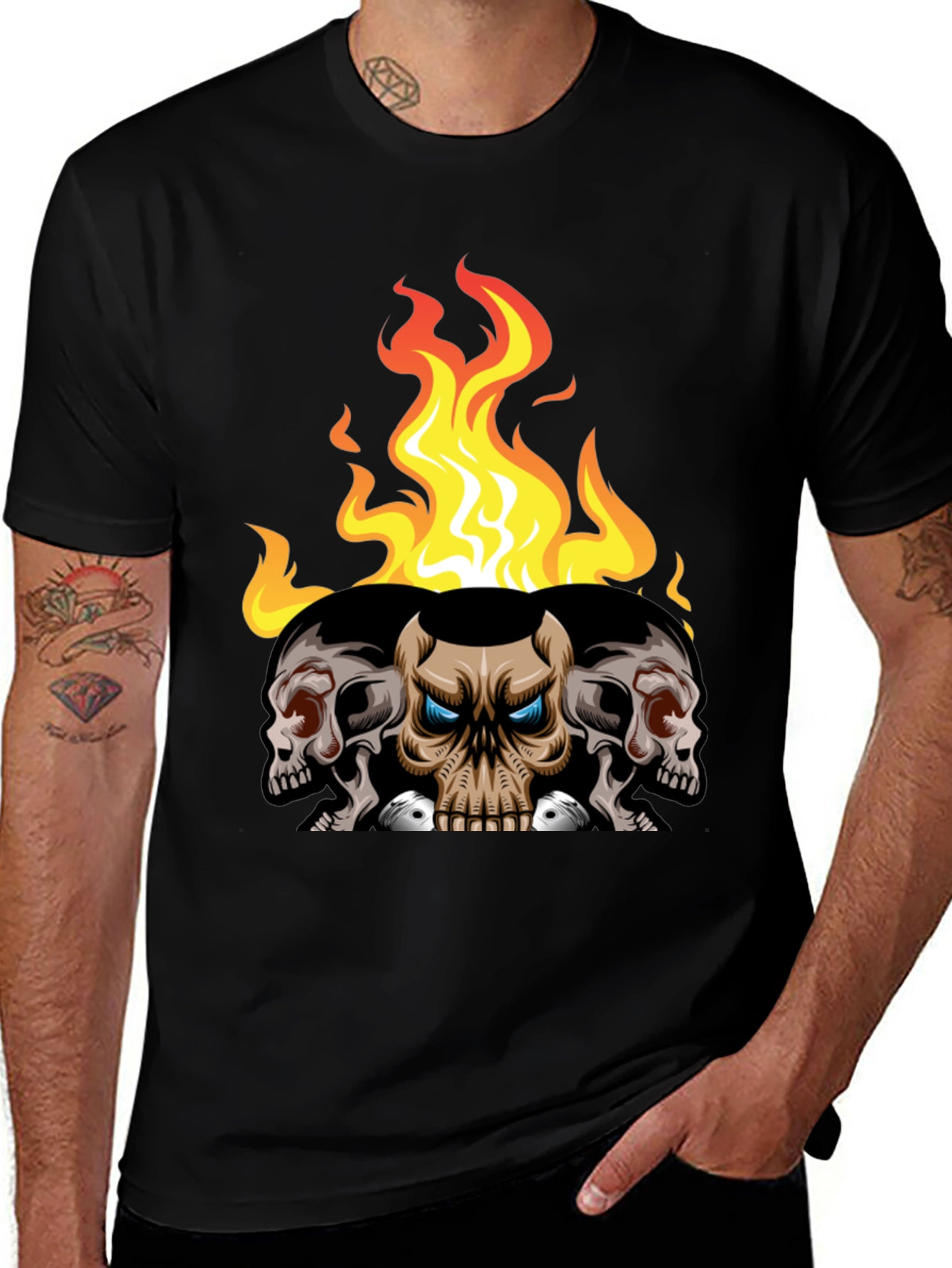 Skull and Fire Graphic T-Shirt - Mens