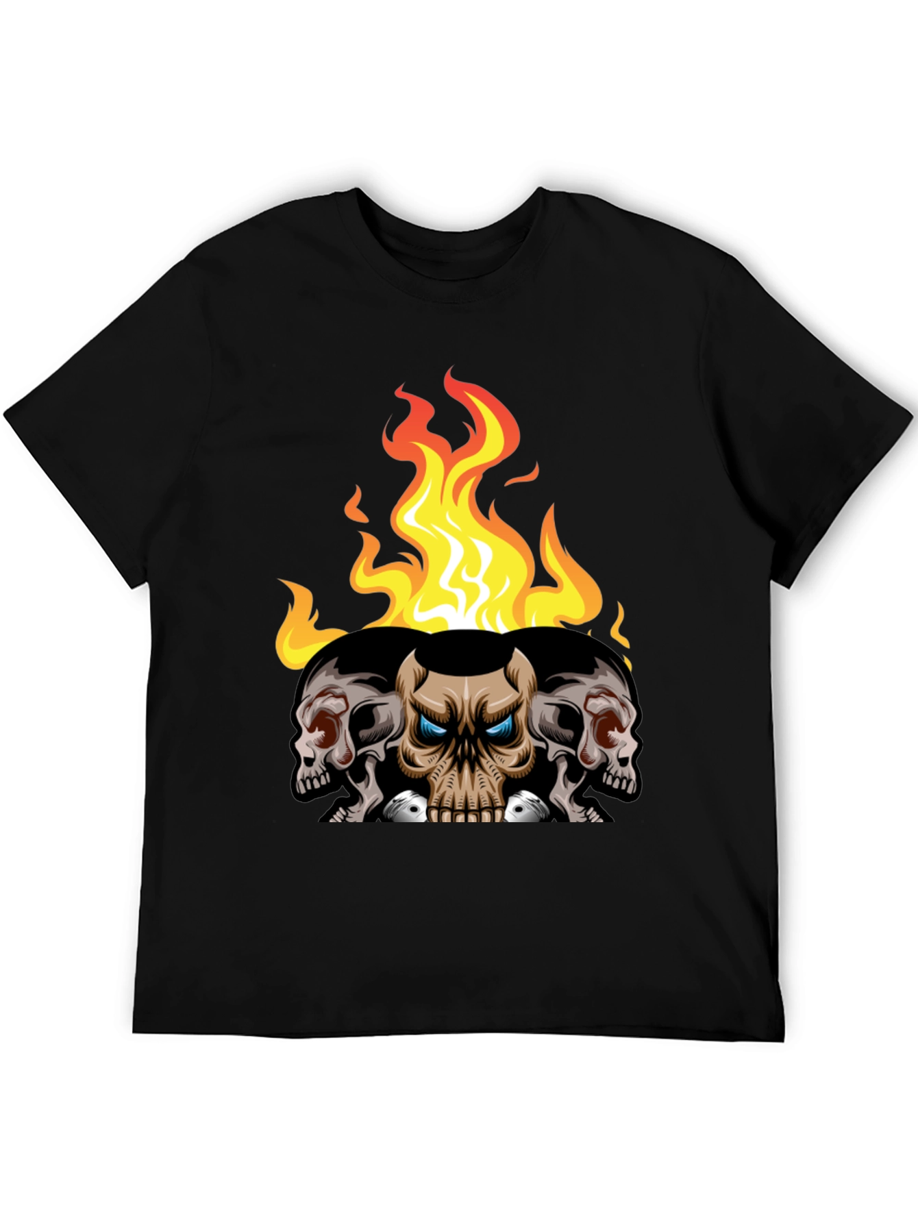Skull and Fire Graphic T-Shirt - Mens