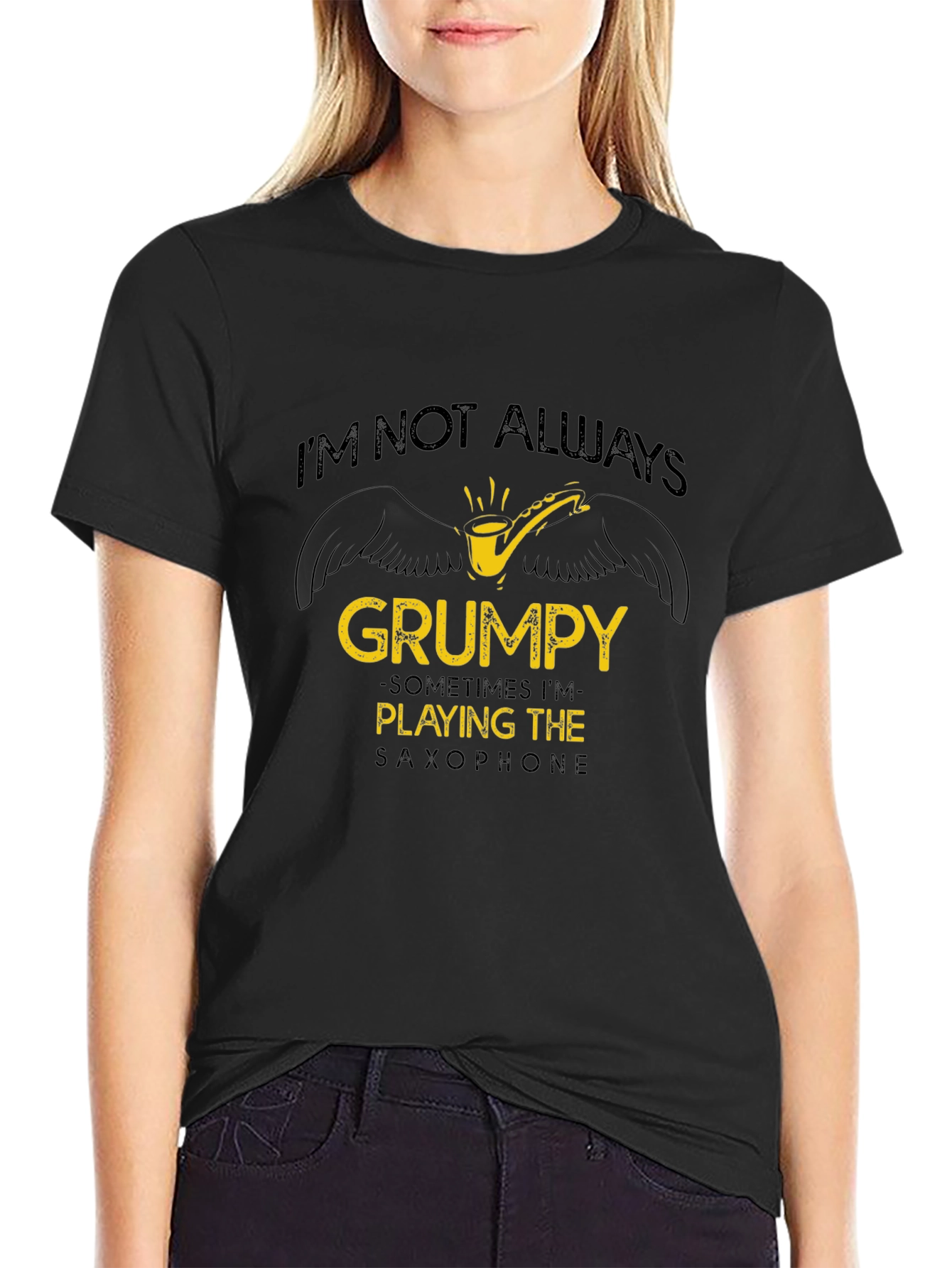 Grumpy Saxophone Player Black T-Shirt
