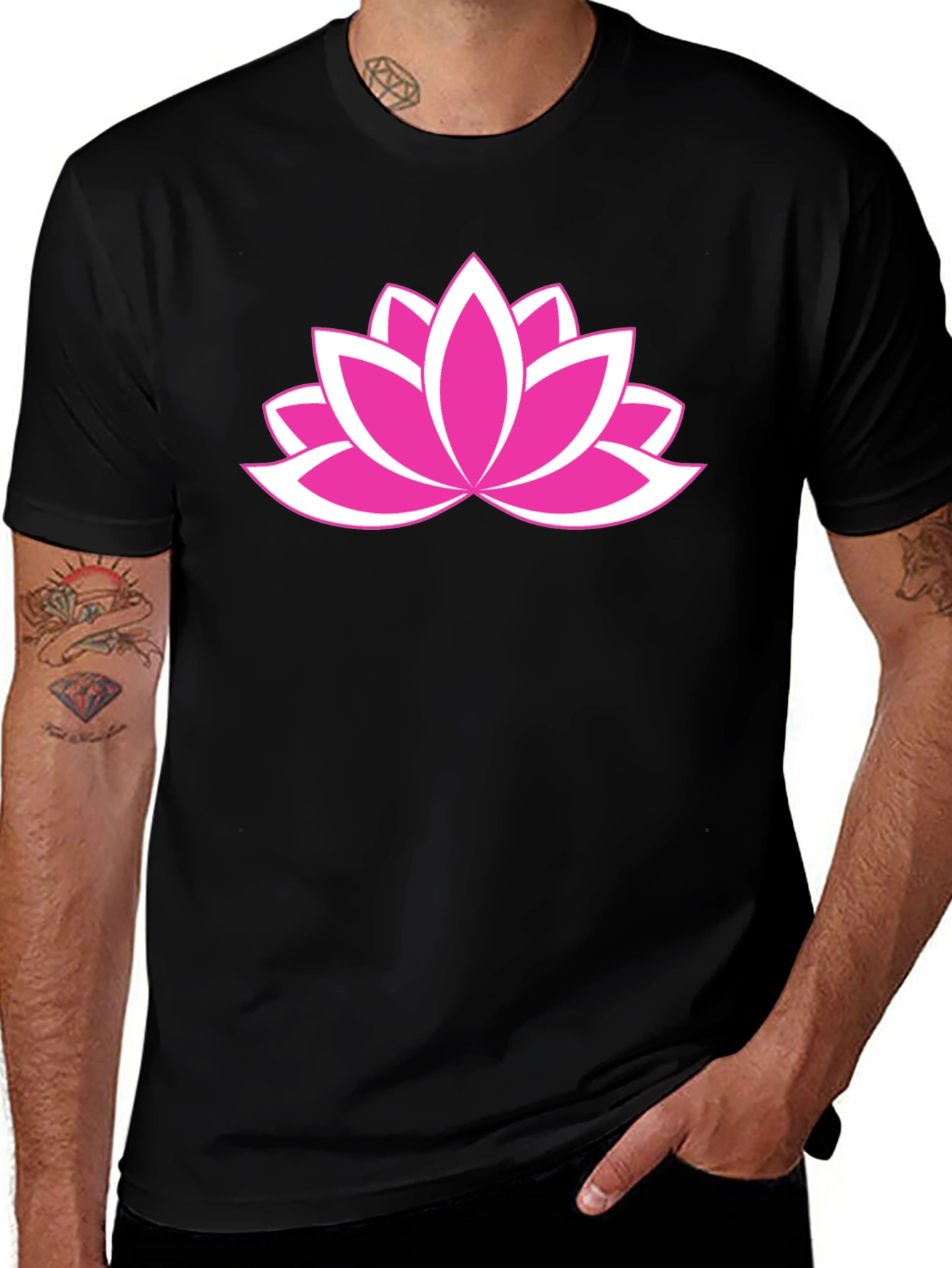Lotus Flower Graphic Tee - Black Cotton Comfort