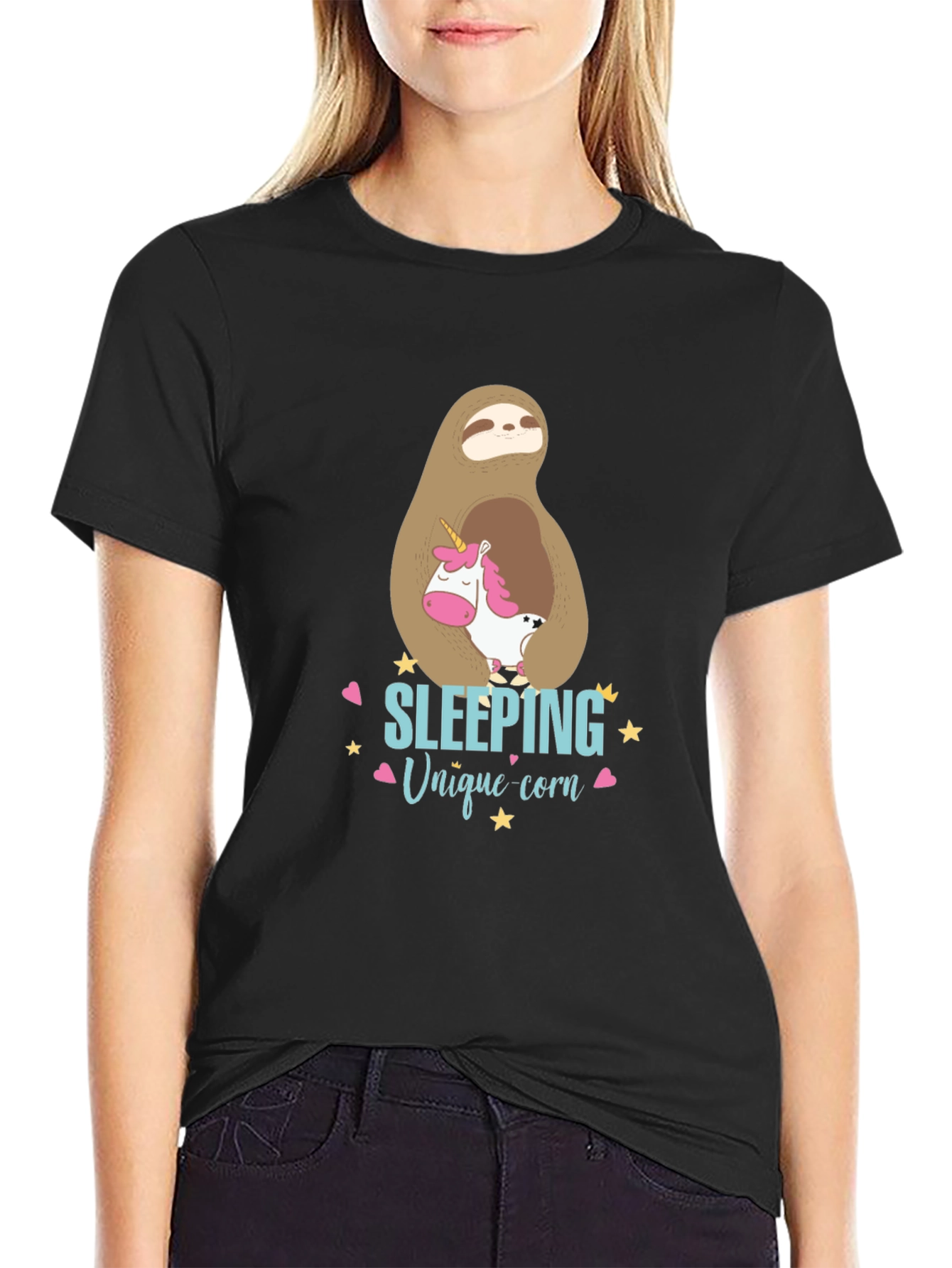 Cute Sloth & Unicorn Graphic T-Shirt