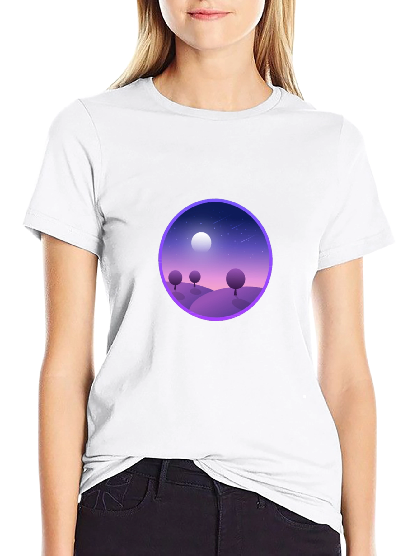 Black T-Shirt with Nightscape Design
