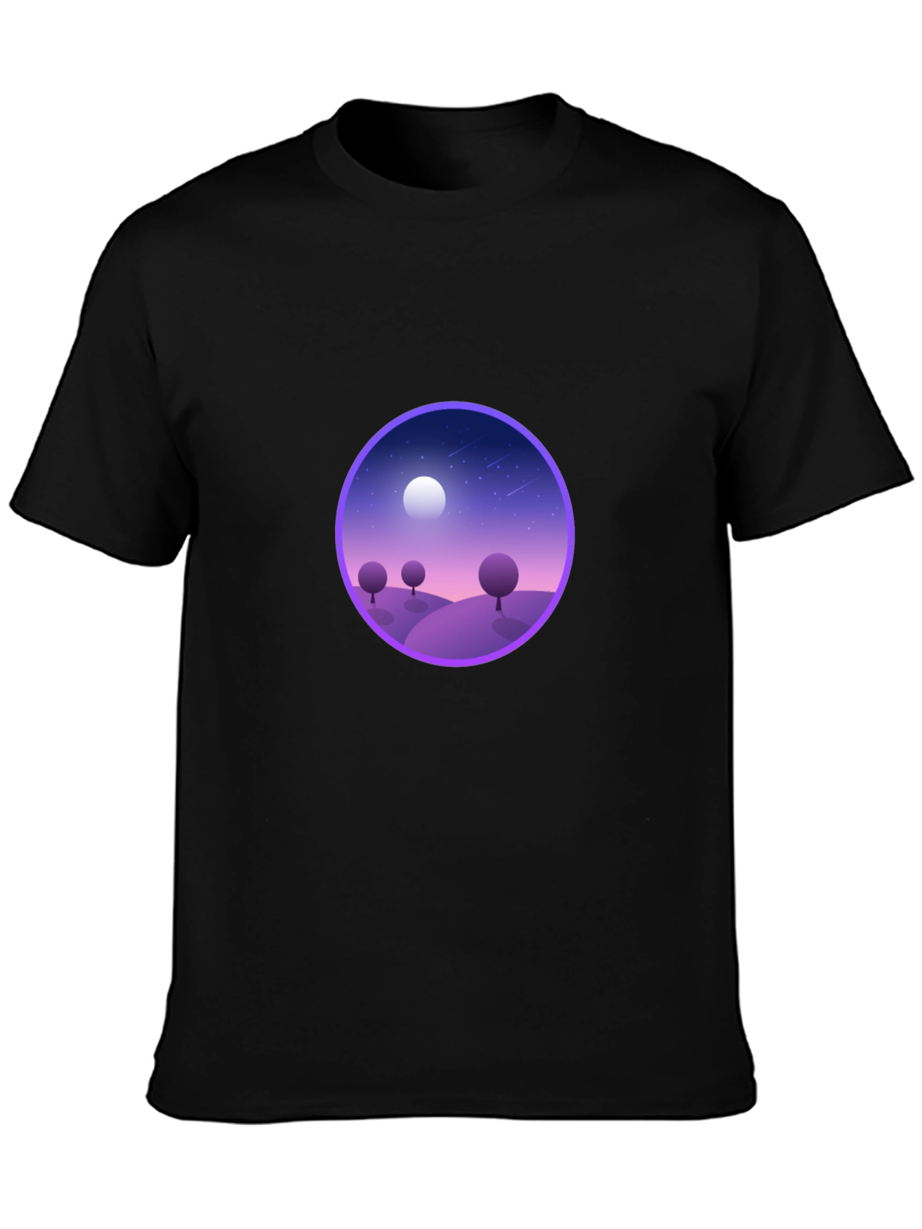 Black T-Shirt with Nightscape Design
