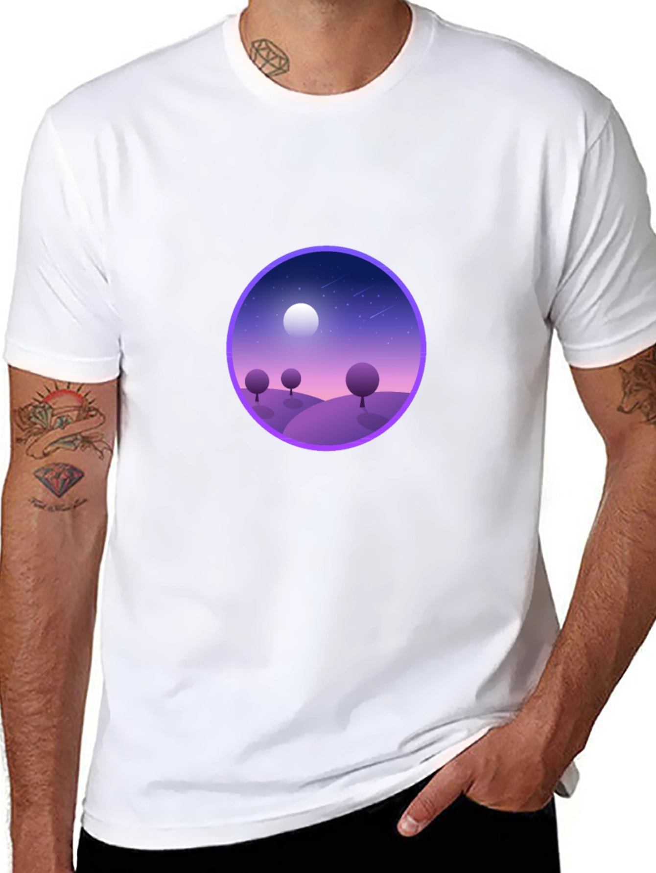 Black T-Shirt with Nightscape Design