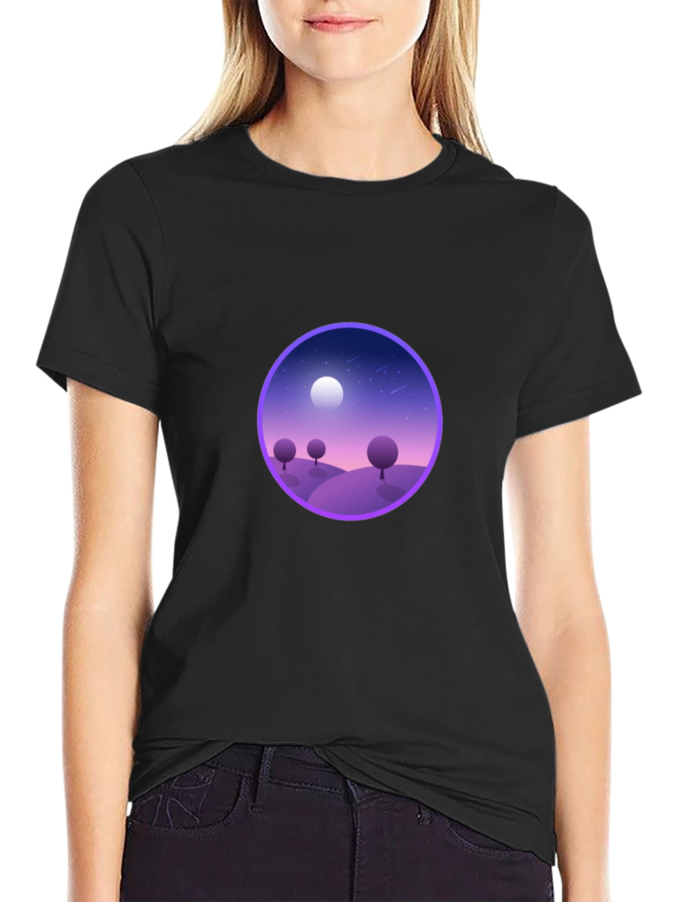 Black T-Shirt with Nightscape Design