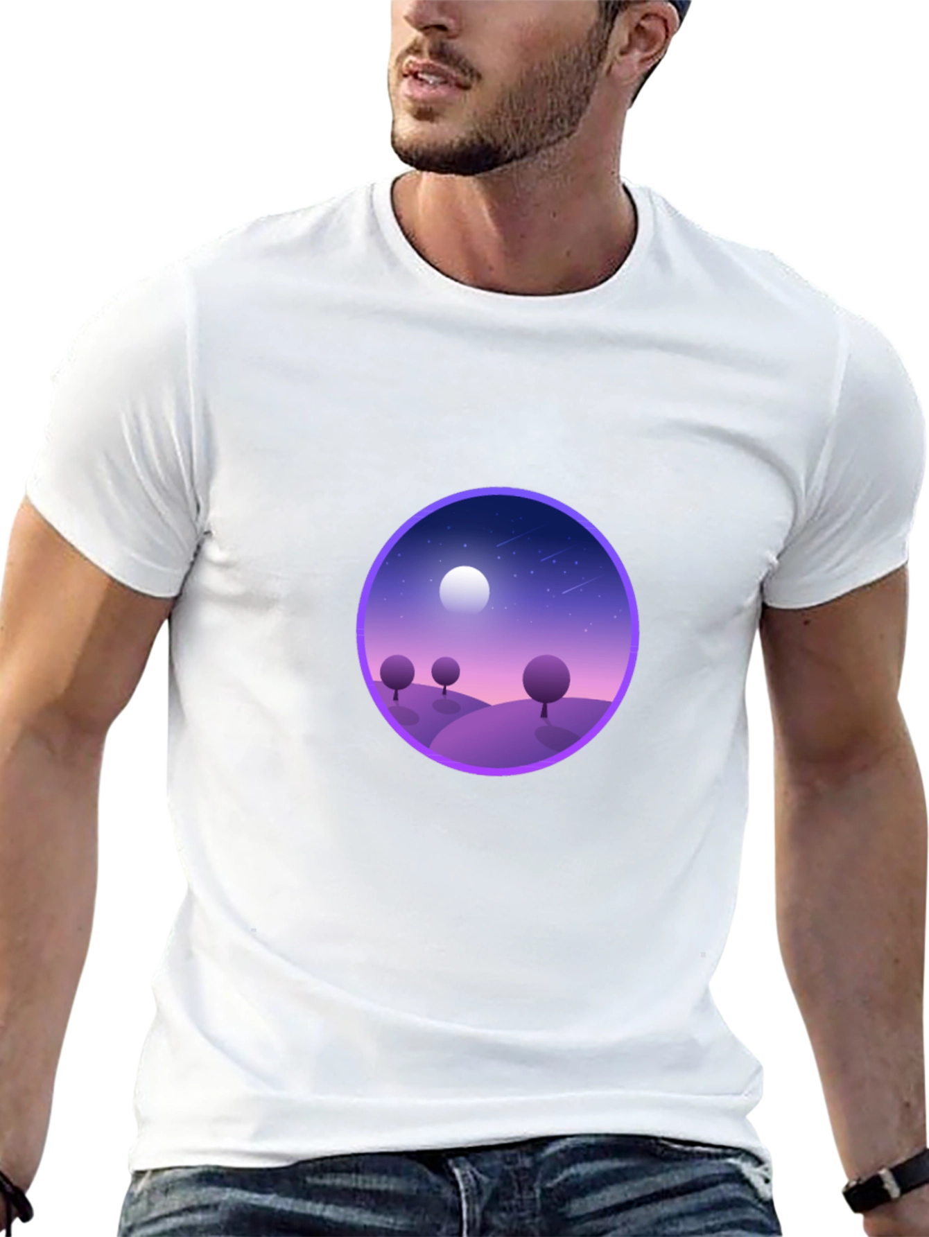 Black T-Shirt with Nightscape Design