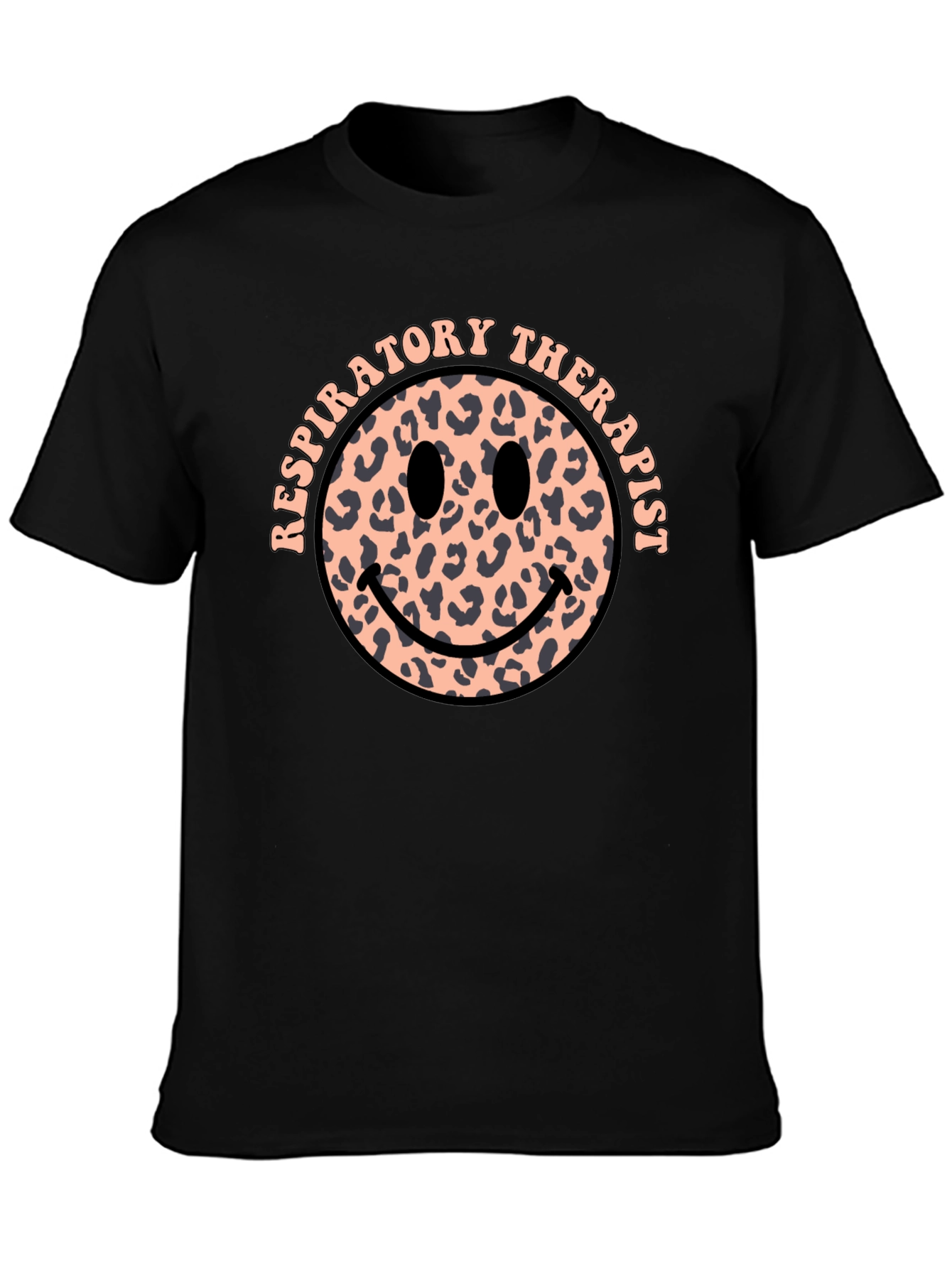 Respiratory Therapist Leopard Print Smiley Face T-Shirt