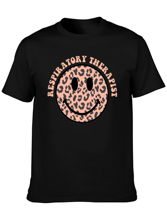 Respiratory Therapist Leopard Print Smiley Face T-Shirt