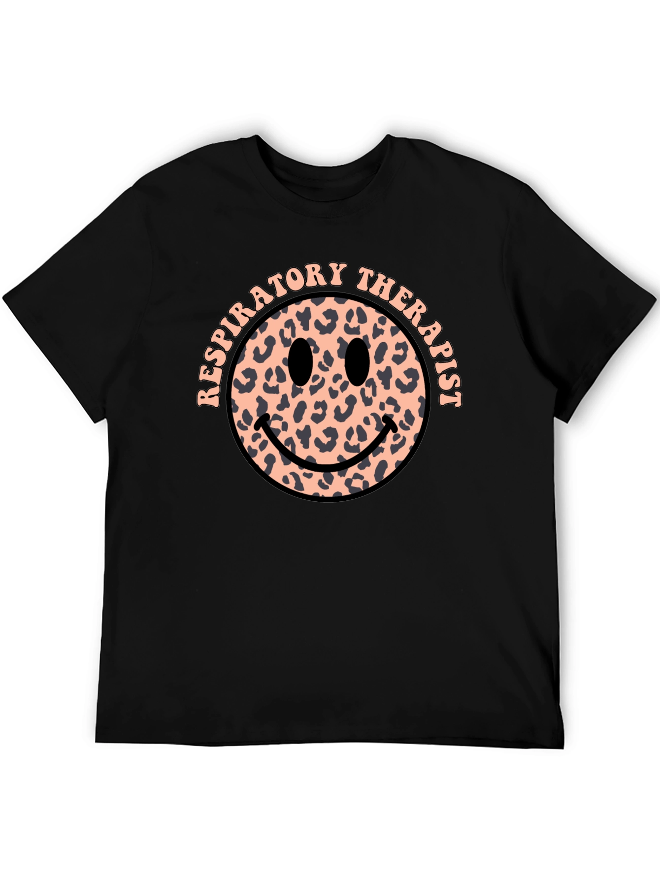 Respiratory Therapist Leopard Print Smiley Face T-Shirt