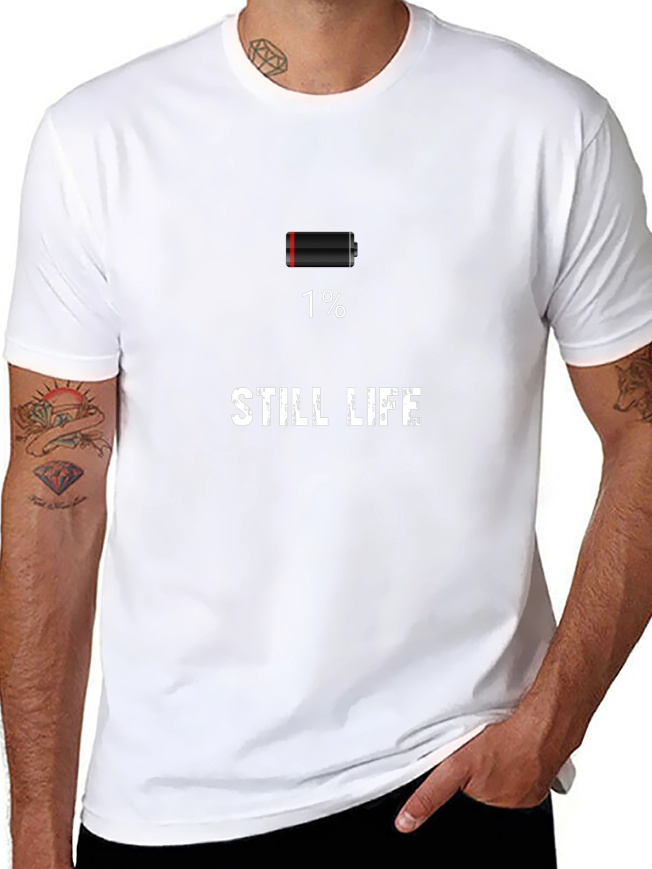 Still Life 1% Battery Humor T-Shirt
