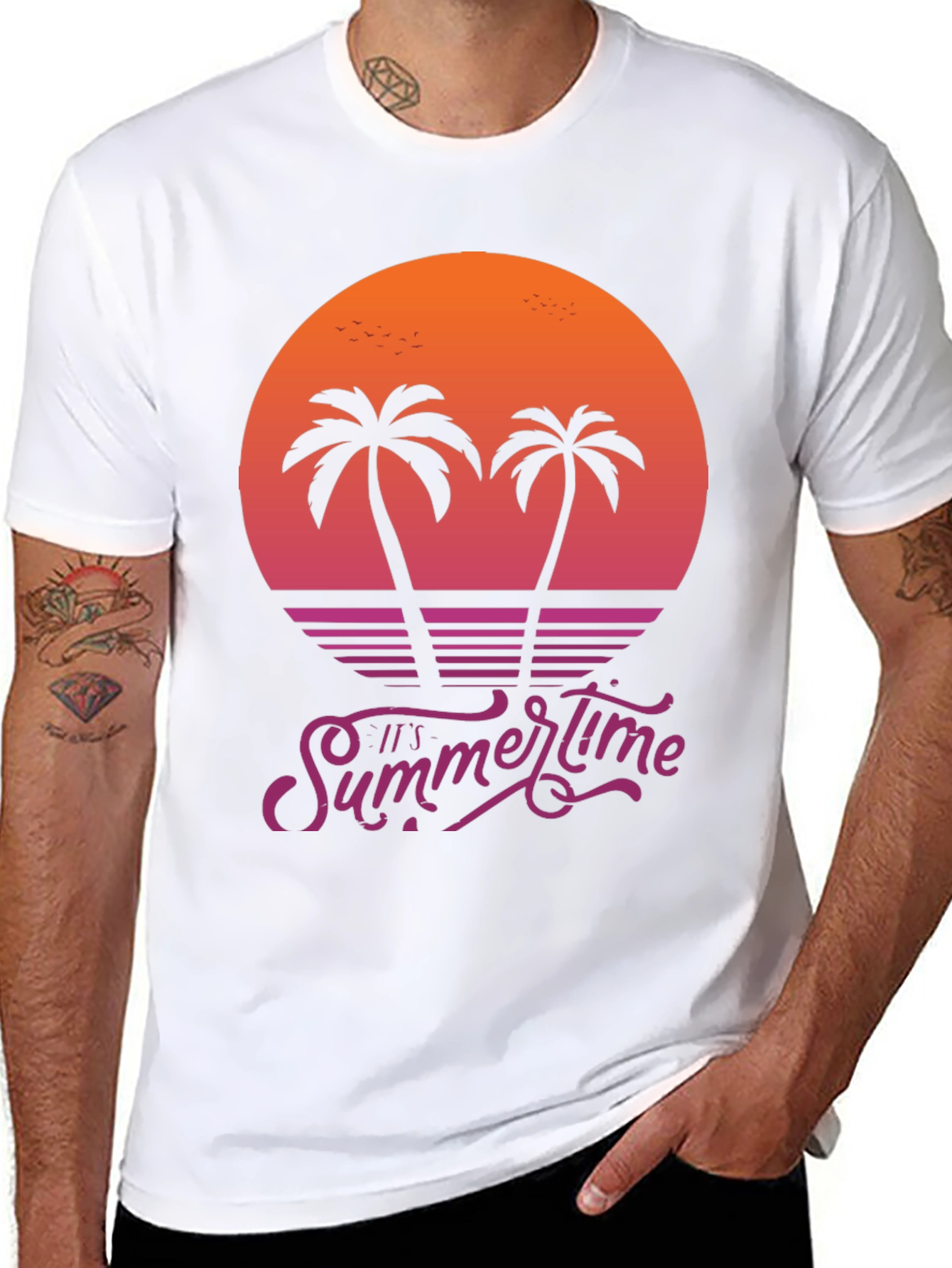 Its Summertime Palm Tree Sunset Graphic Tee