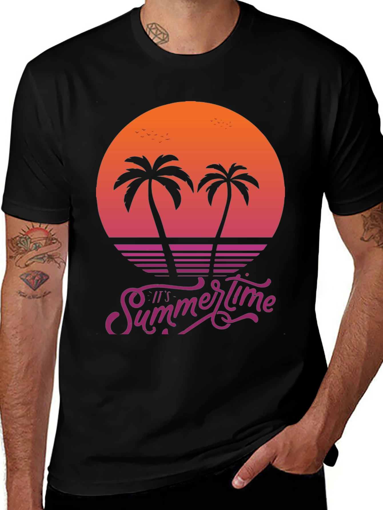 Its Summertime Palm Tree Sunset Graphic Tee