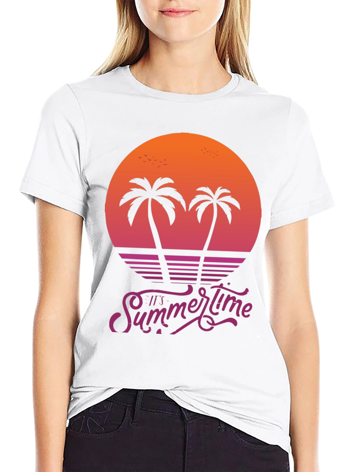 Its Summertime Palm Tree Sunset Graphic Tee