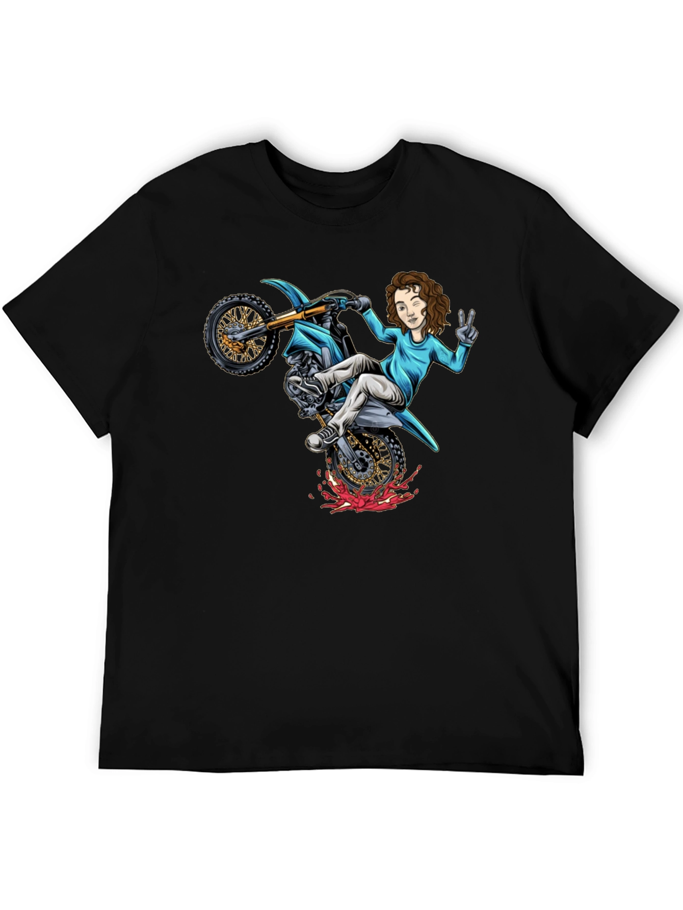 Motorcycle Girl Graphic Tee - Black Cotton Shirt