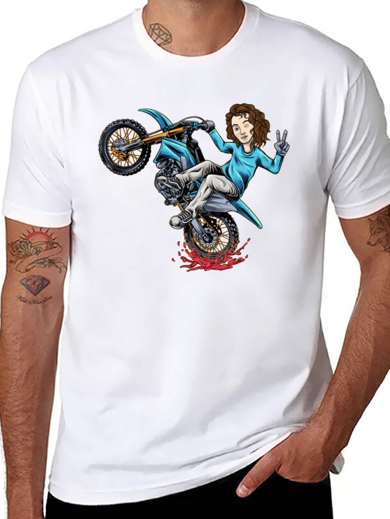 Motorcycle Girl Graphic Tee - Black Cotton Shirt