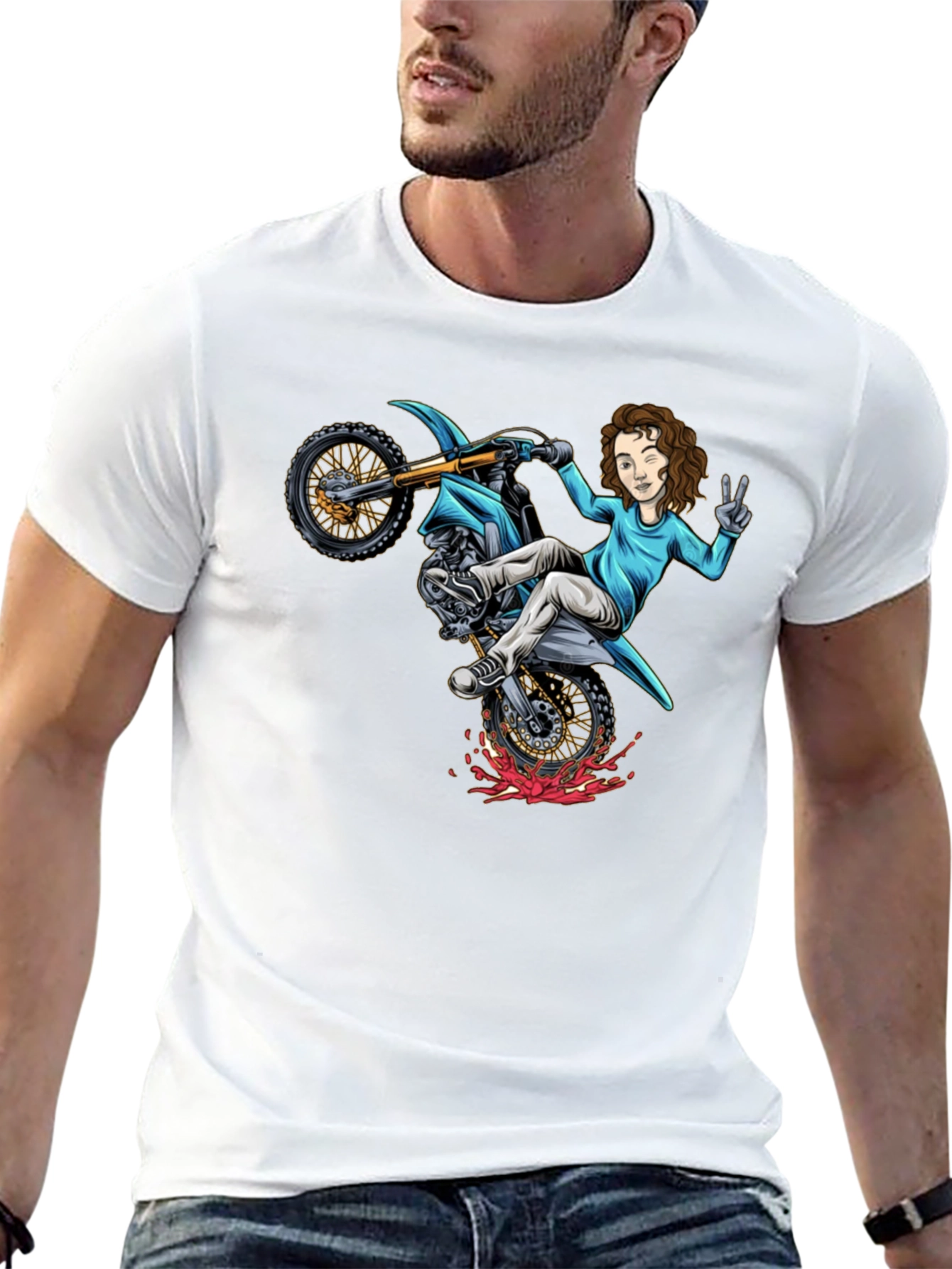 Motorcycle Girl Graphic Tee - Black Cotton Shirt