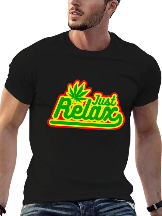 Just Relax T-Shirt - Marijuana Leaf Graphic Tee - Casual Black Shirt