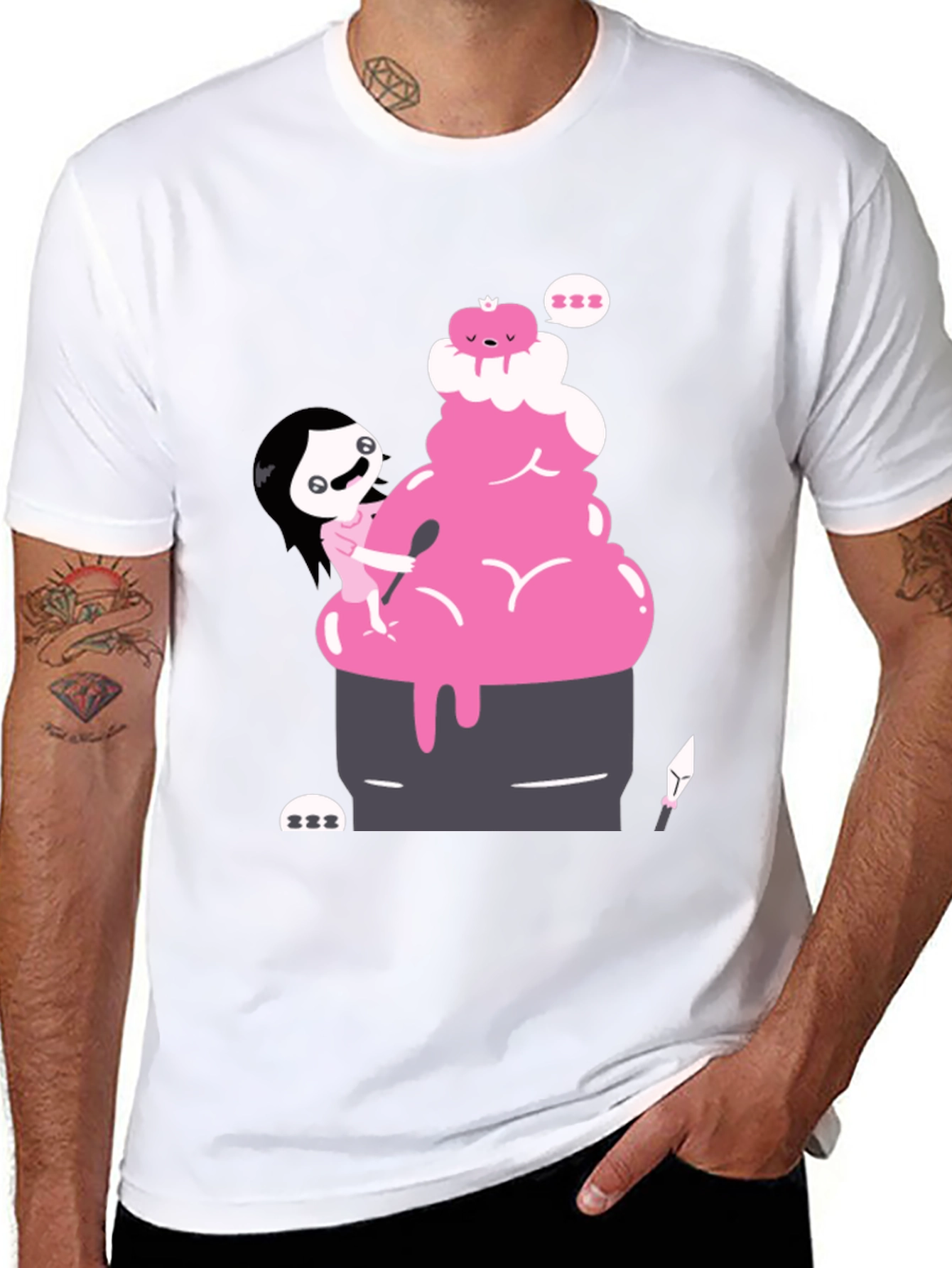 Cartoon Style Character Design Black T-Shirt