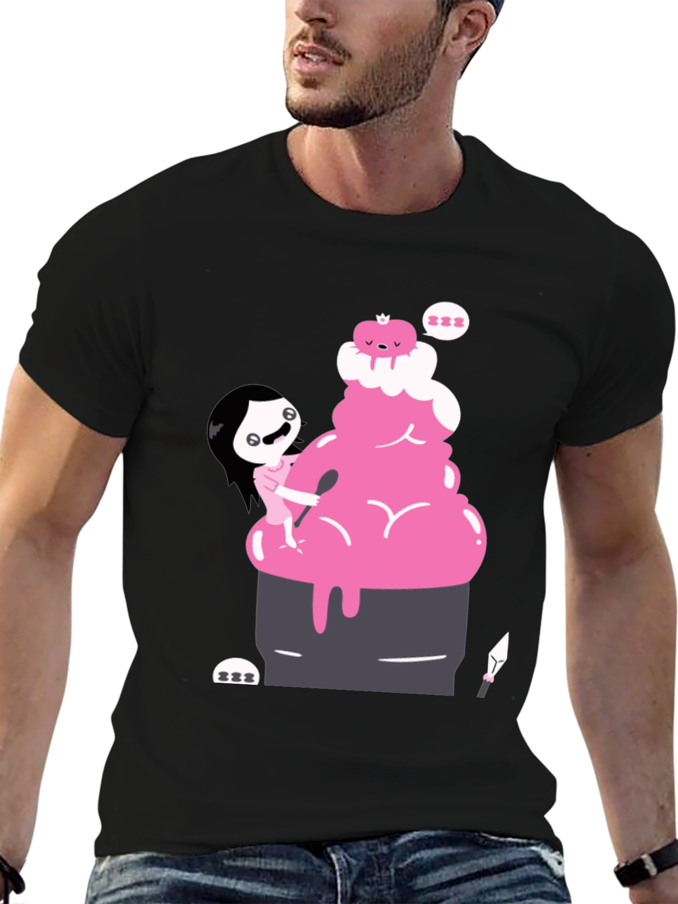 Cartoon Style Character Design Black T-Shirt