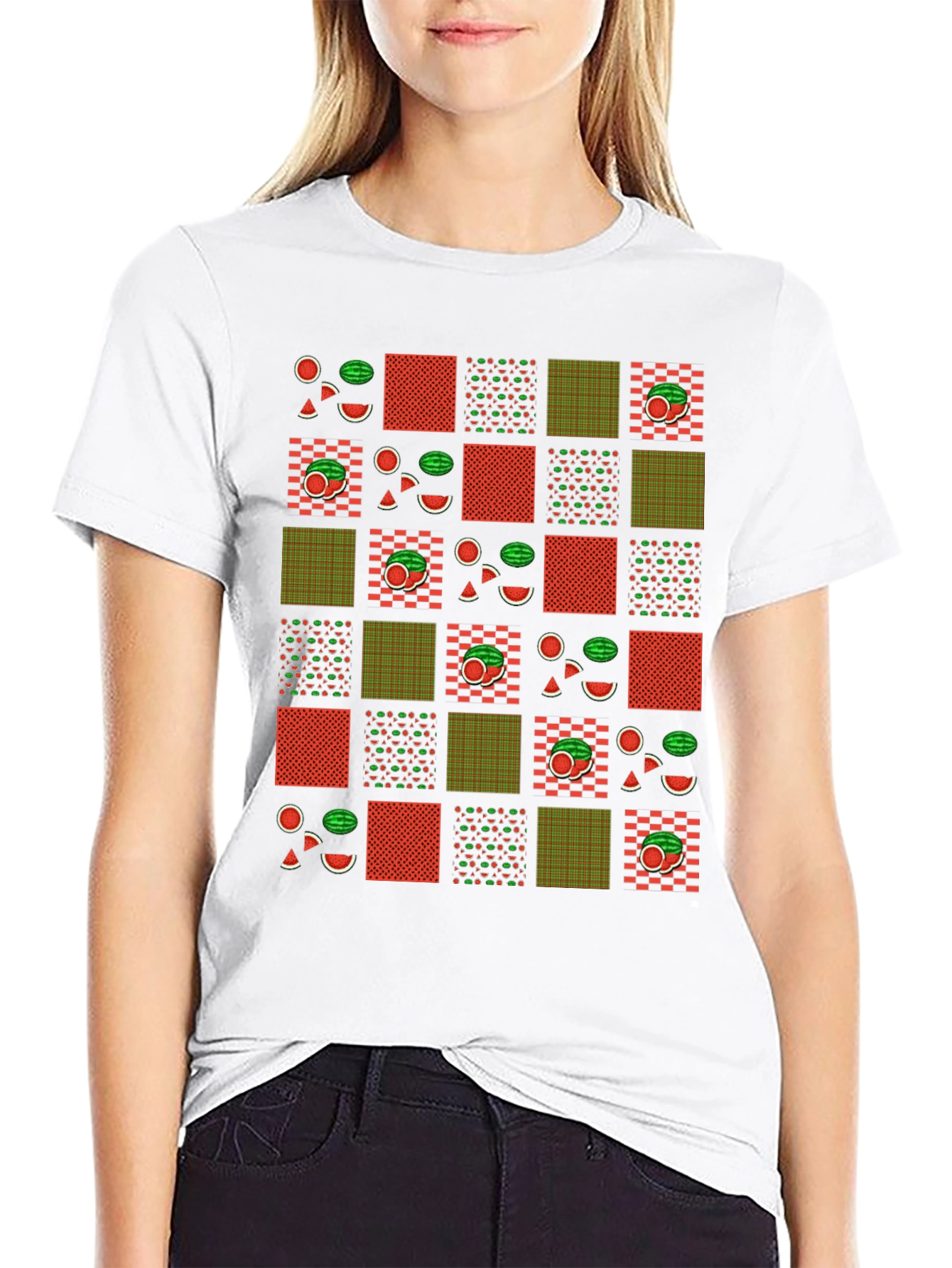 Fun Watermelon Patchwork Graphic Tee - Summer Style