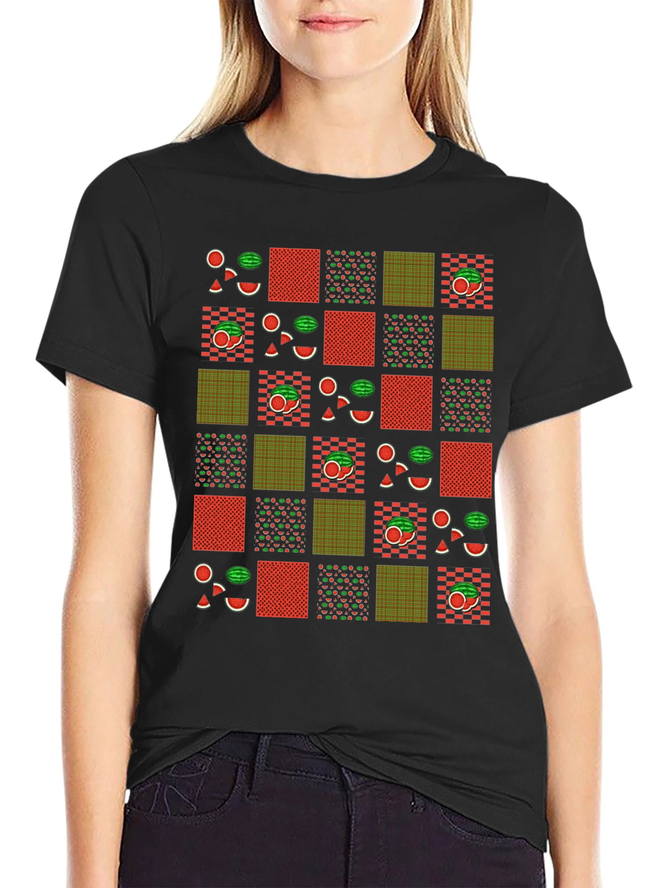 Fun Watermelon Patchwork Graphic Tee - Summer Style