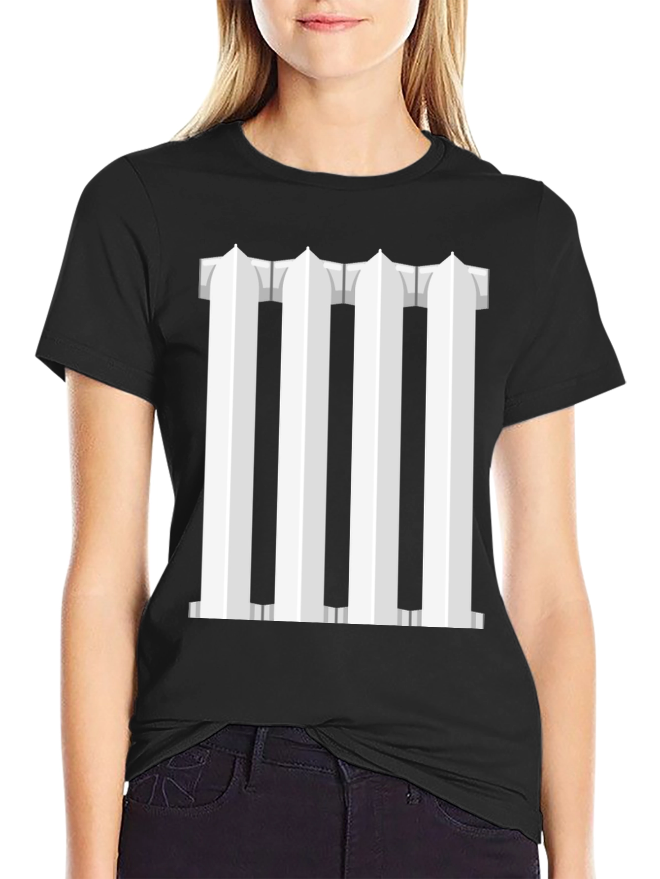 Column Design T-Shirt - Black Cotton Blend