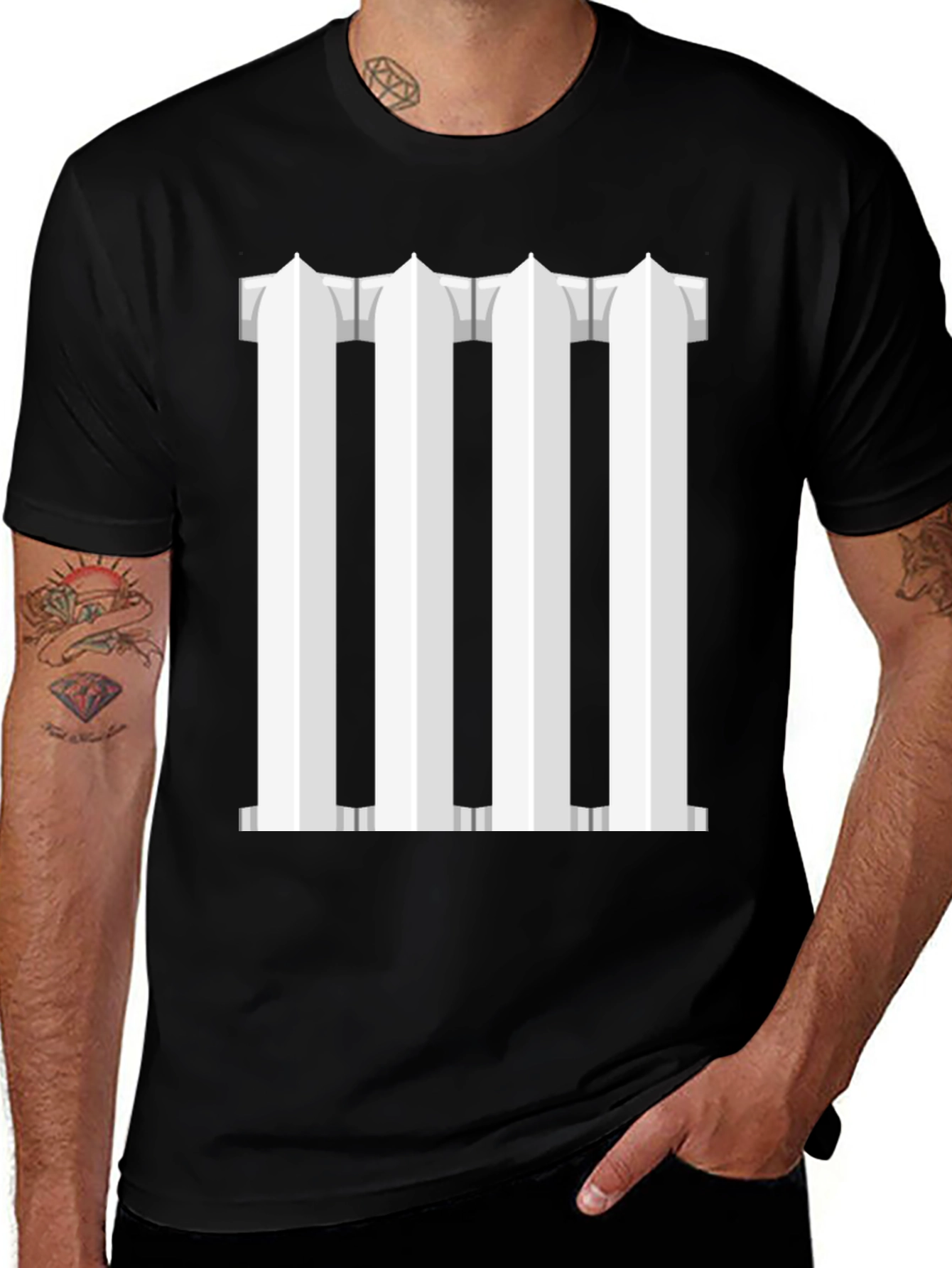 Column Design T-Shirt - Black Cotton Blend