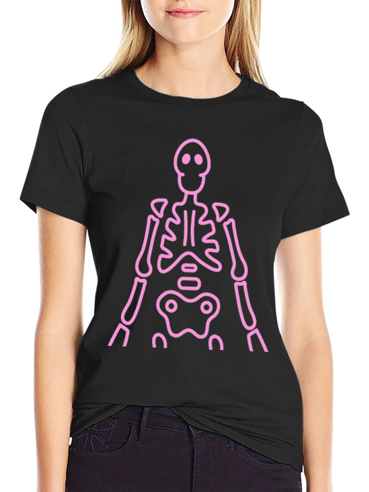 Pink Skeleton Graphic Tee - Black Casual Shirt