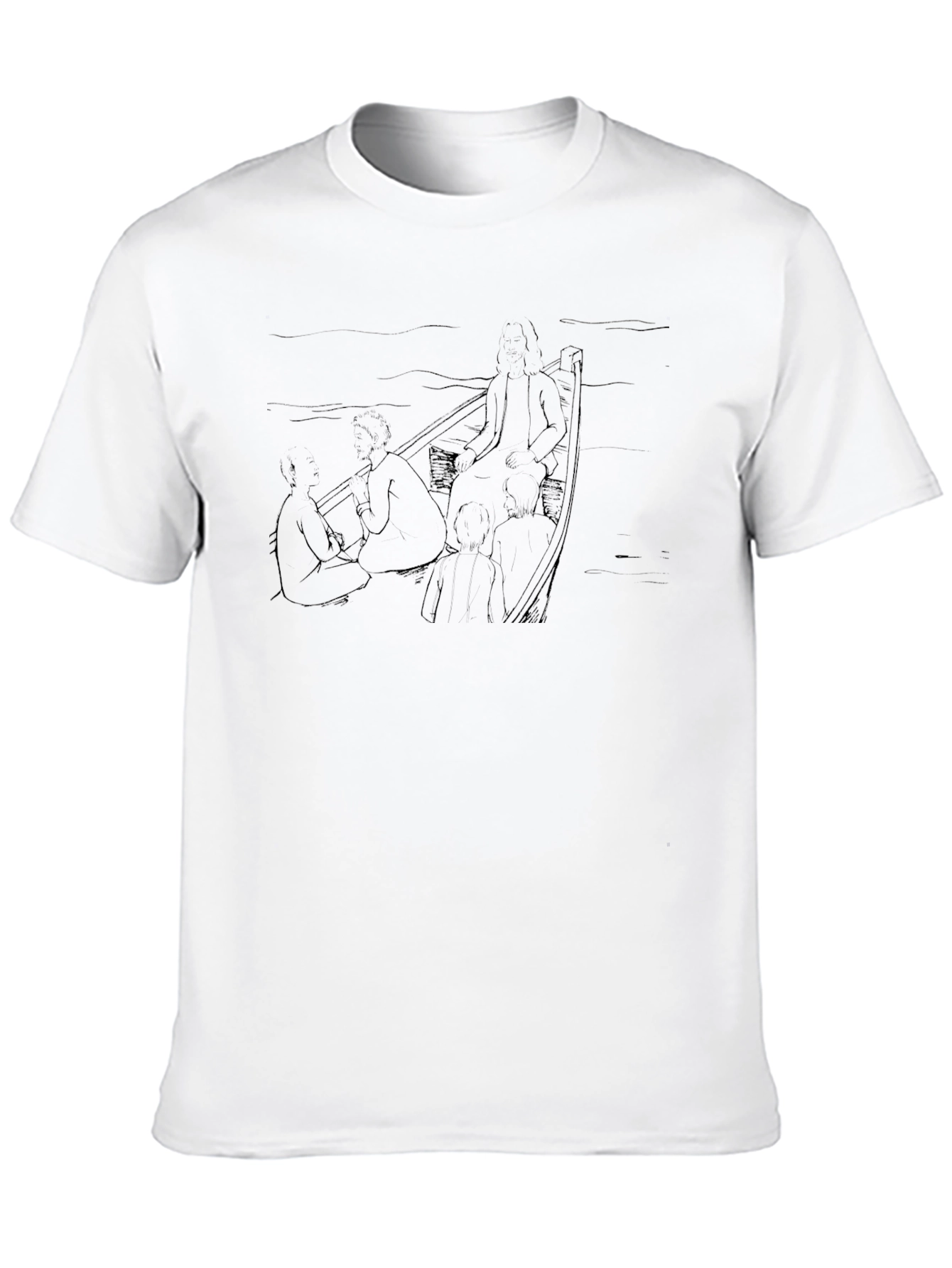 Artistic Black Tee - Boat Illustration