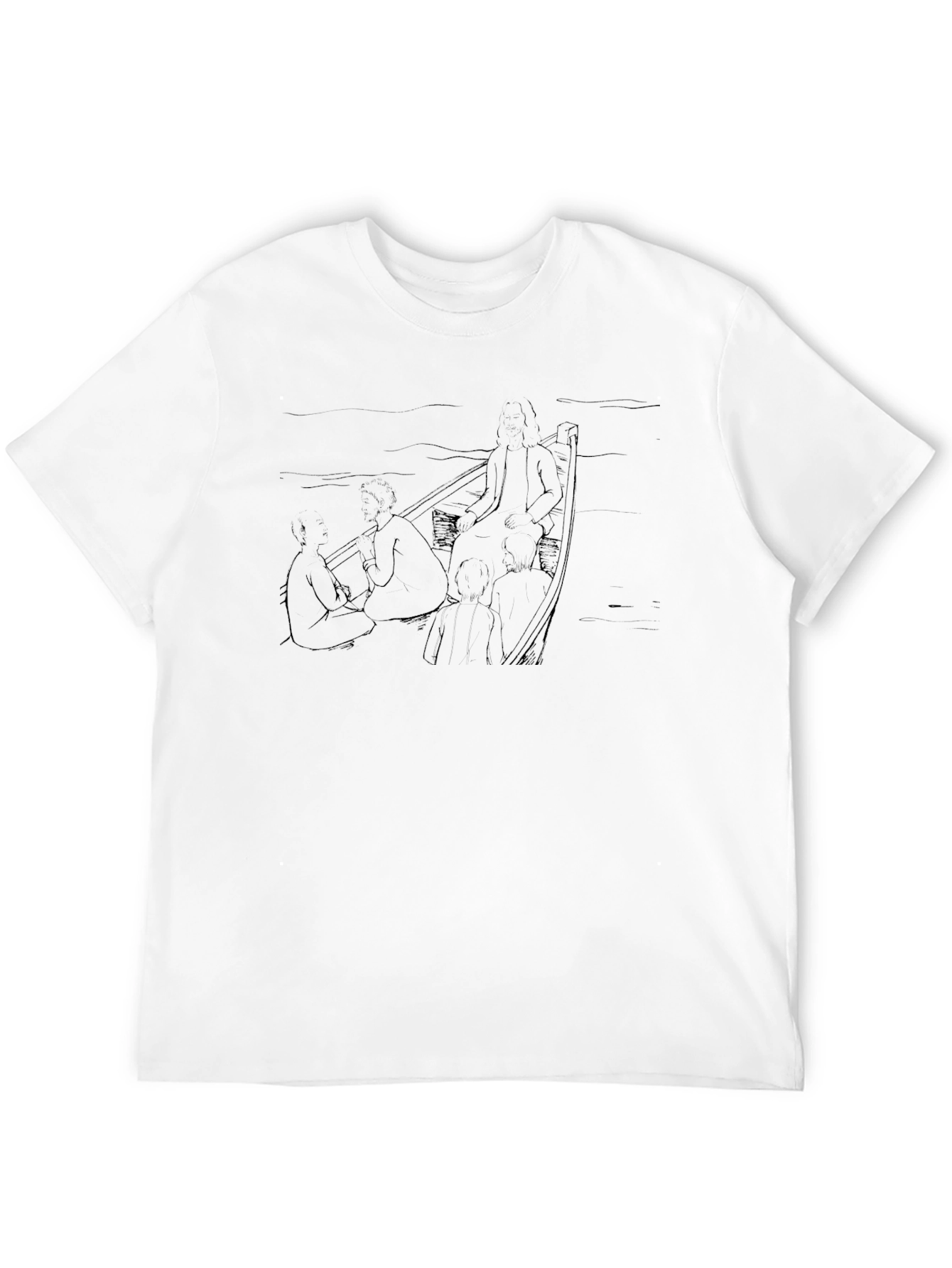 Artistic Black Tee - Boat Illustration